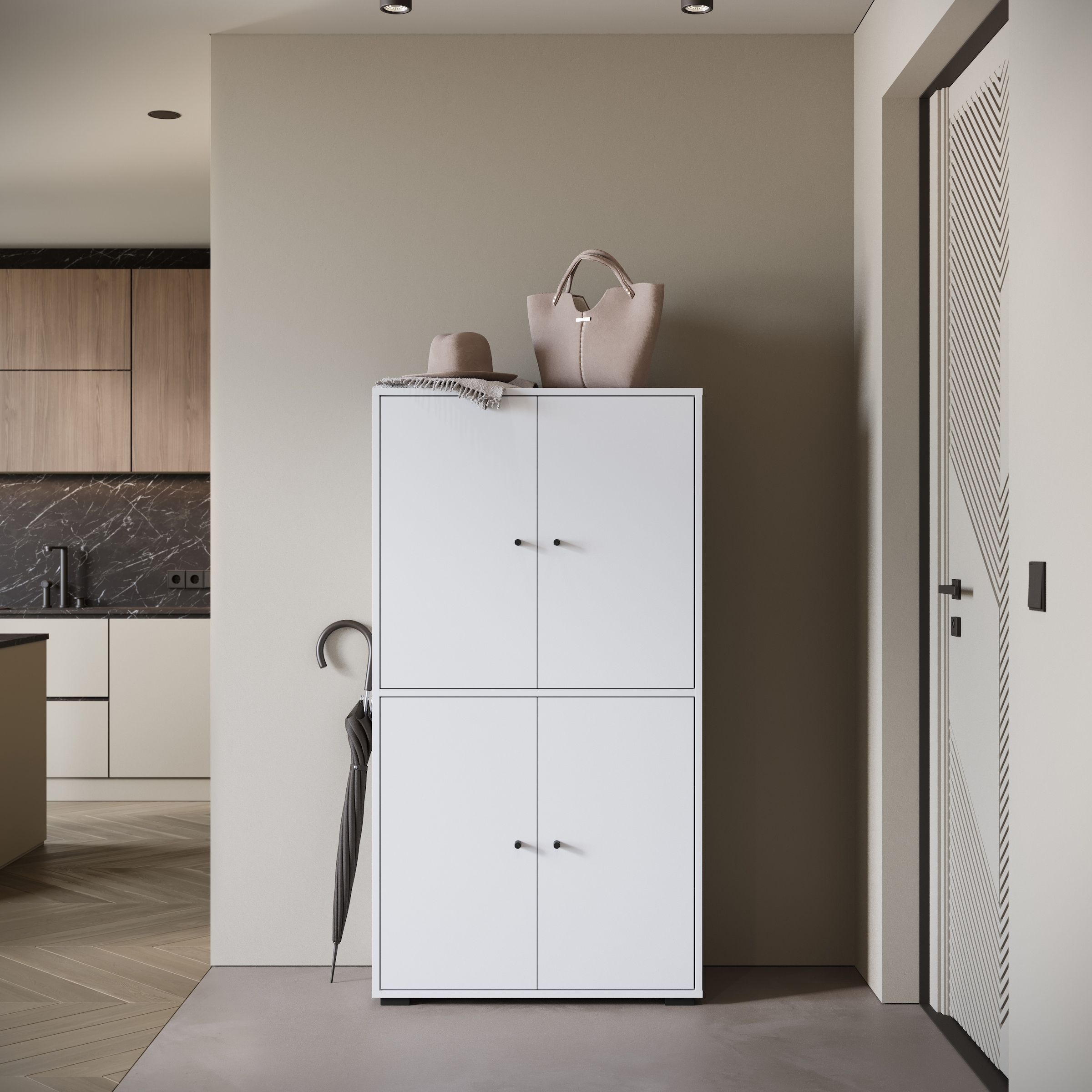 Home affaire Schuhschrank »Schuhkommode Dino« Stauraum mit 4 Türen und verstellbaren Einlegeböden, Breite 70 cm