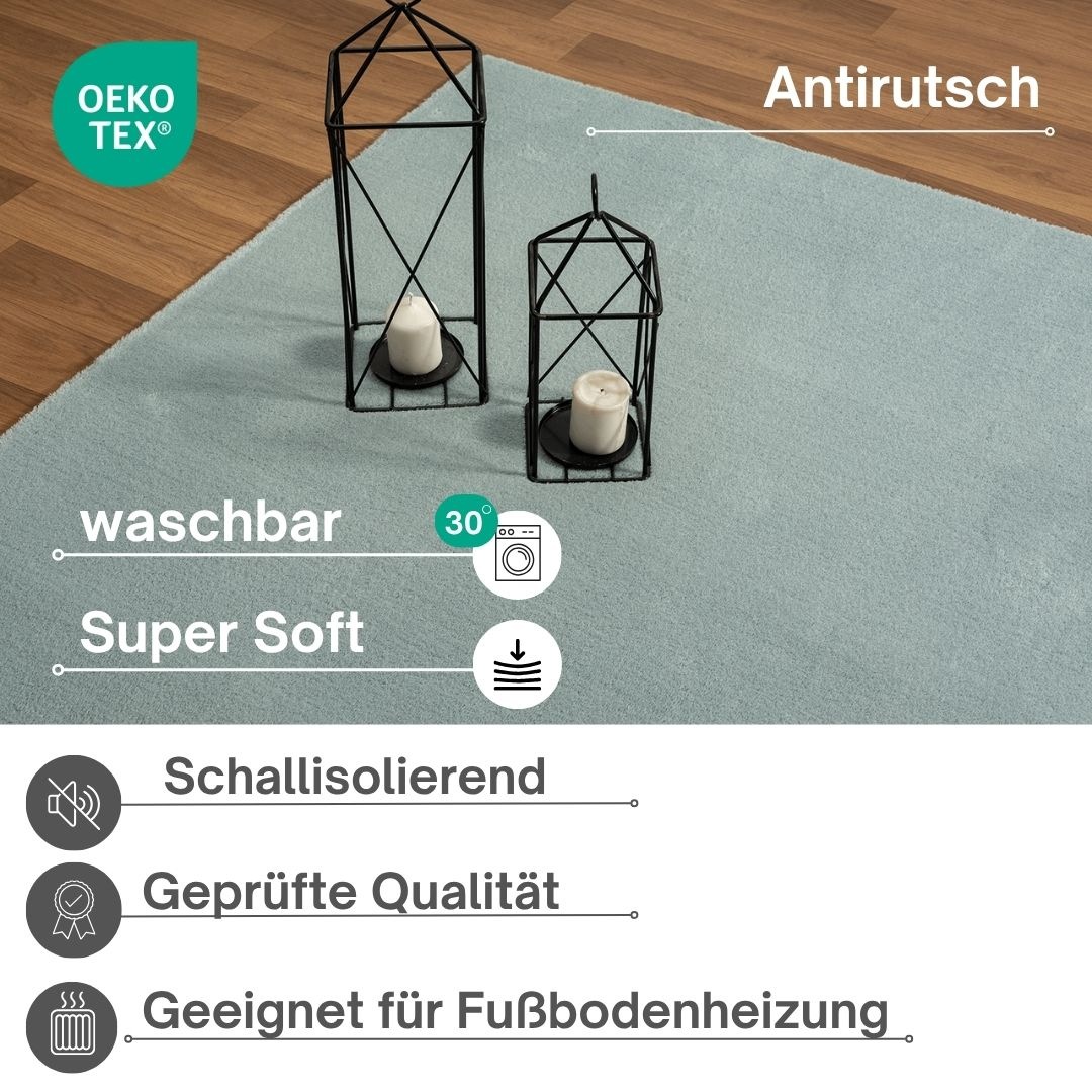 Teppich OTTO HOME "Arabell, Kunstfellteppich, Felloptik, waschbar", blau, B:240cm H:16mm L:340cm, Polyester, Teppiche, Teppich, flauschig, kuschelig, Anti-Rutsch-Unterseite, Wohnzimmer, Schlafzimmer 2