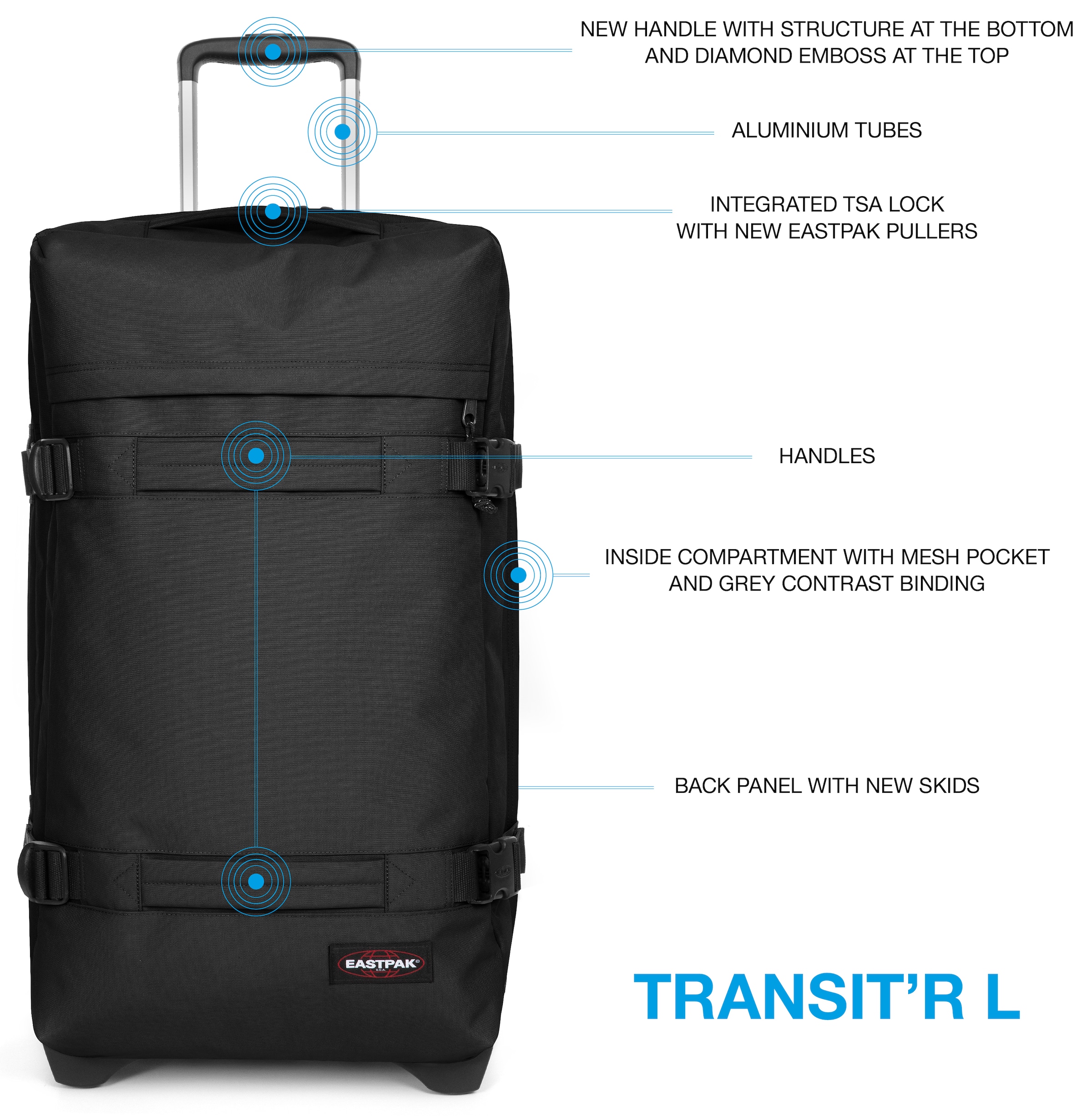 Eastpak Weichgepäck-Trolley »TRANSIT'R L«, 2 Rollen, Reisegepäck Aufgabegepäck Reisekoffer mit TSA Schloss