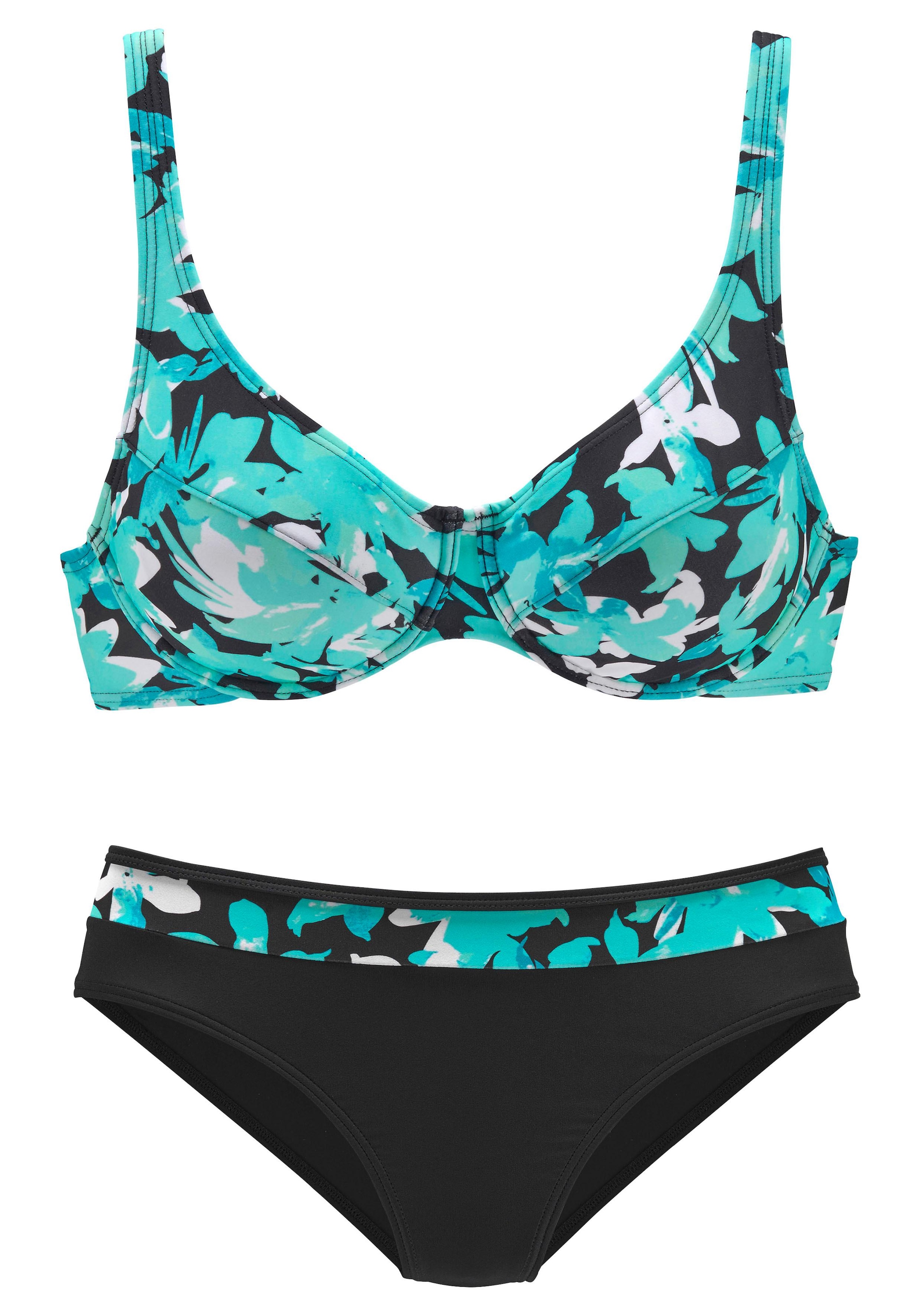 Damen Bügel-Bikini, grün, Gr. 46, PETITE FLEUR BY LASCANA, floral, Polyamid, Bikini-Sets, mit floralem Druck