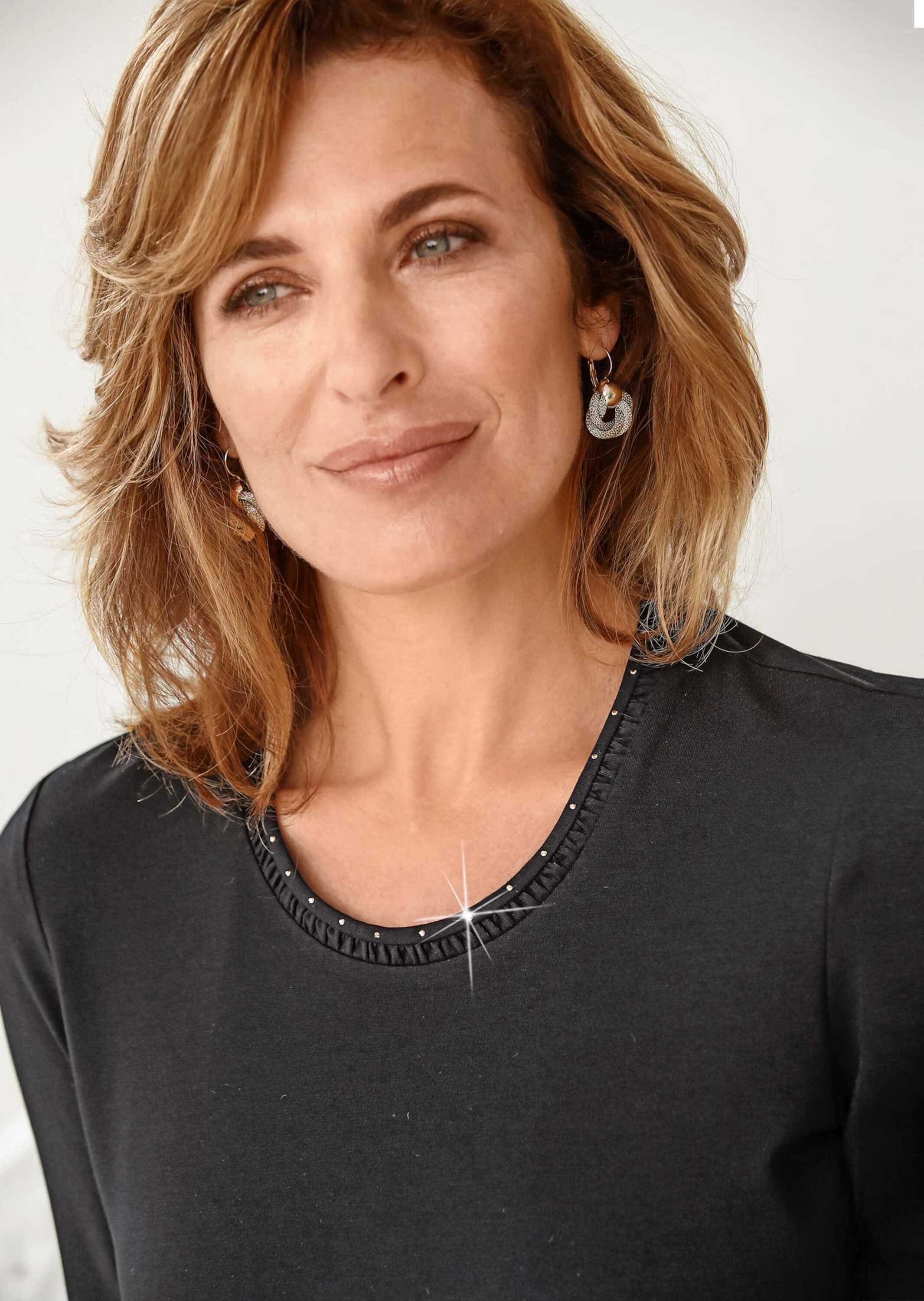 GOLDNER 3/4-Arm-Shirt »Geschmücktes Rundhalsshirt aus Pima-Baumwolle«