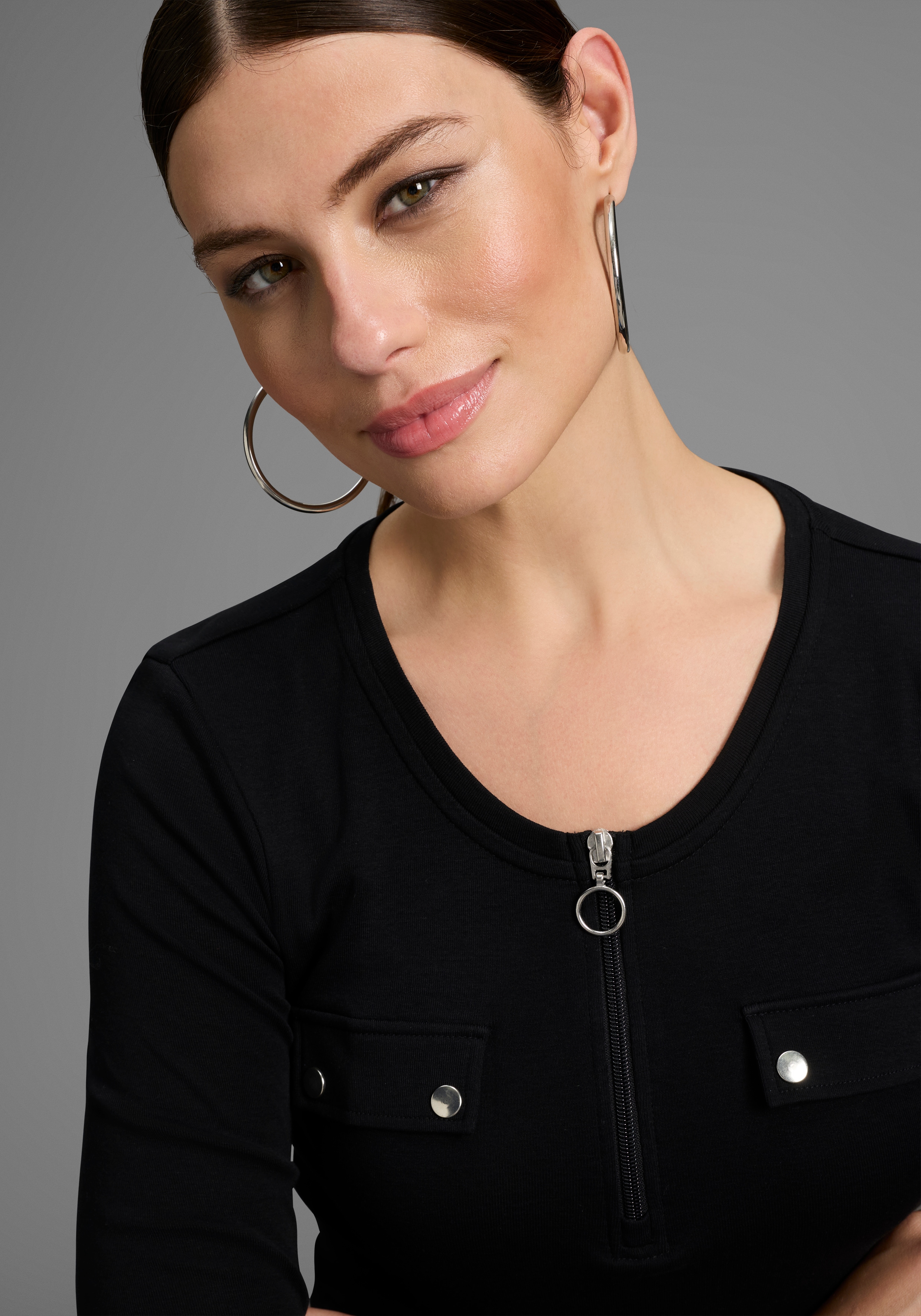 Thumbnail - Bruno Banani Longsleeve mit Reißverschluss im Ausschnitt - NEUE KOLLEKTION