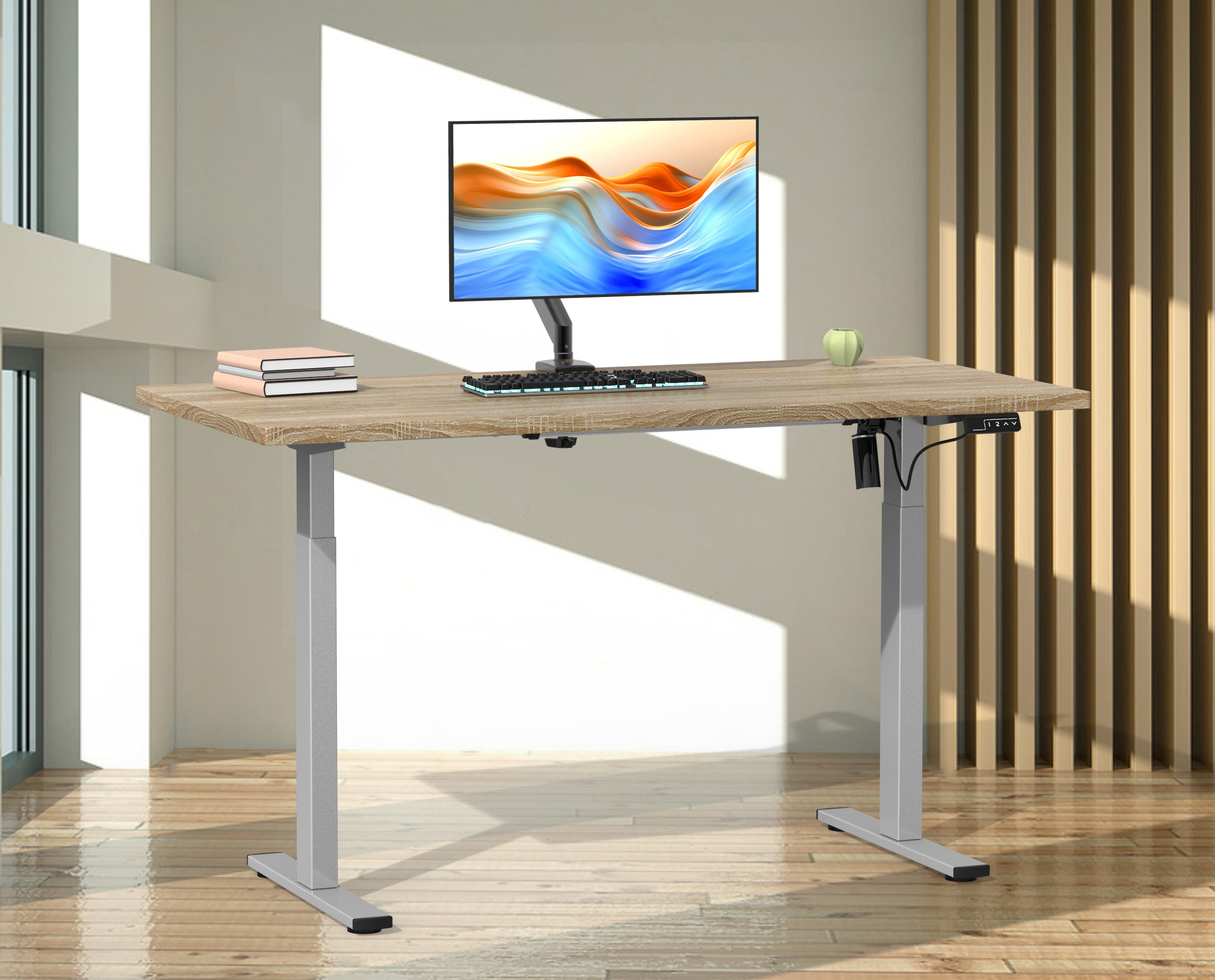 VCM Schreibtisch »VCM Höhenverstellbarer Schreibtisch stufenlos elektrisch höhenverstellbar Lona 140x50 Silber«, (Lona)