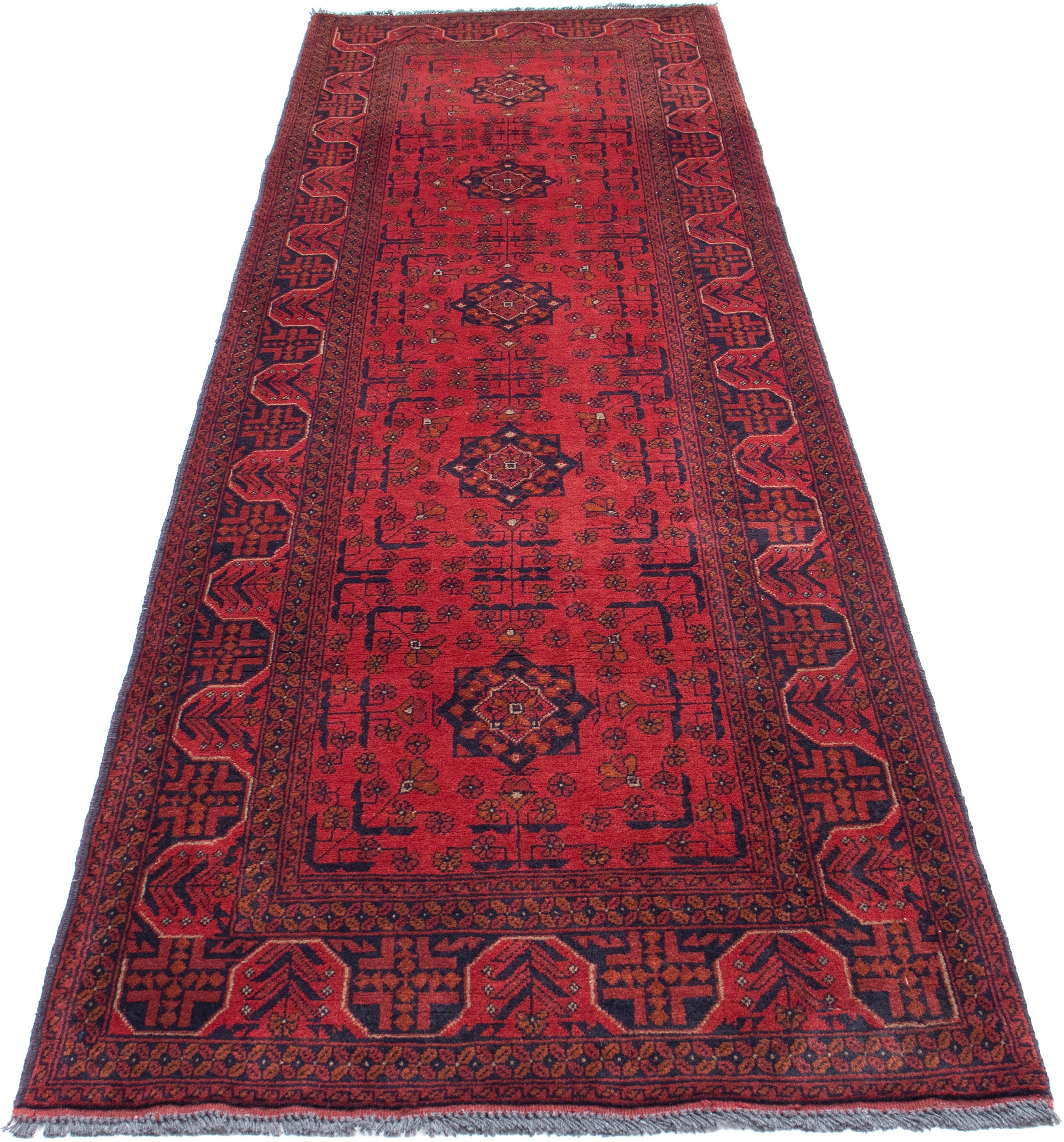 morgenland Orientteppich "Afghan - Kunduz - 298 x 83 cm - dunkelrot", rechteckig, 7 mm Höhe, Wohnzimmer, Handgeknüpft, E