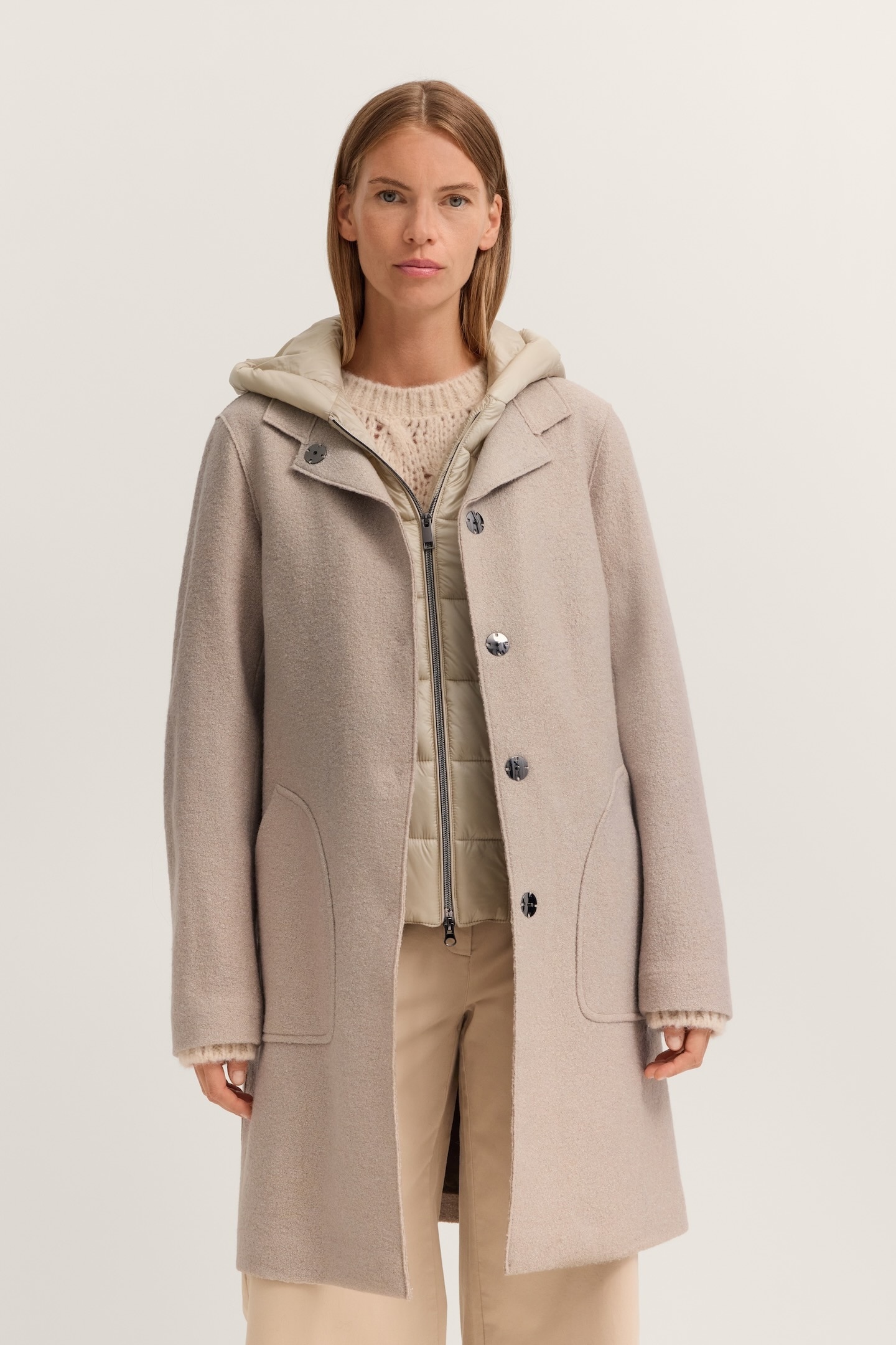 bugatti Wollmantel "Modern Fit" mit Kapuze & herausnehmbarer Weste