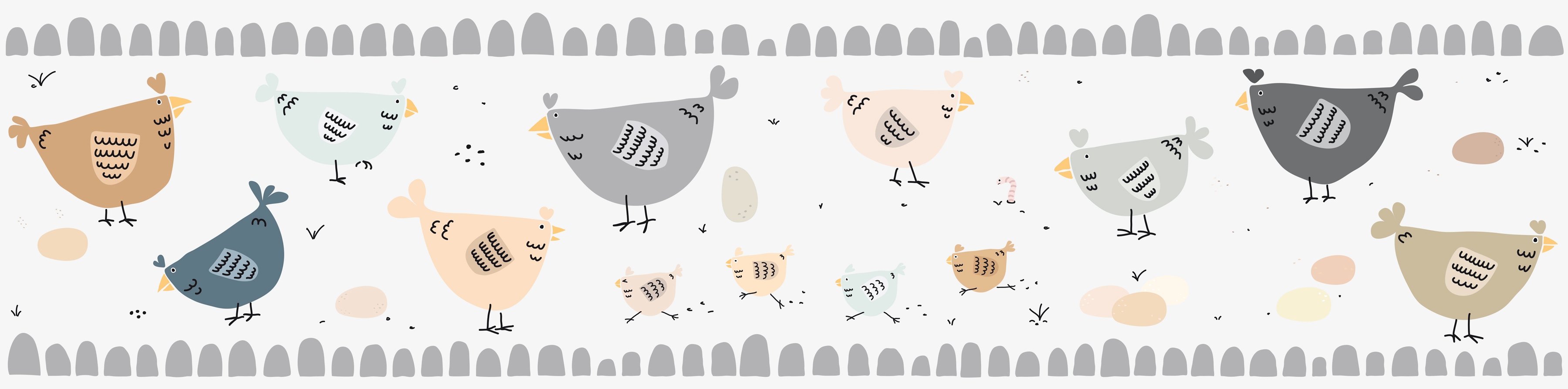 A.S. Création Bordüre "Chicken Party" Motiv abstrakt naturalistisch glatt Papier Wand Schräge Tür Borte Wohnzimmer Schlafzimmer Küche Design