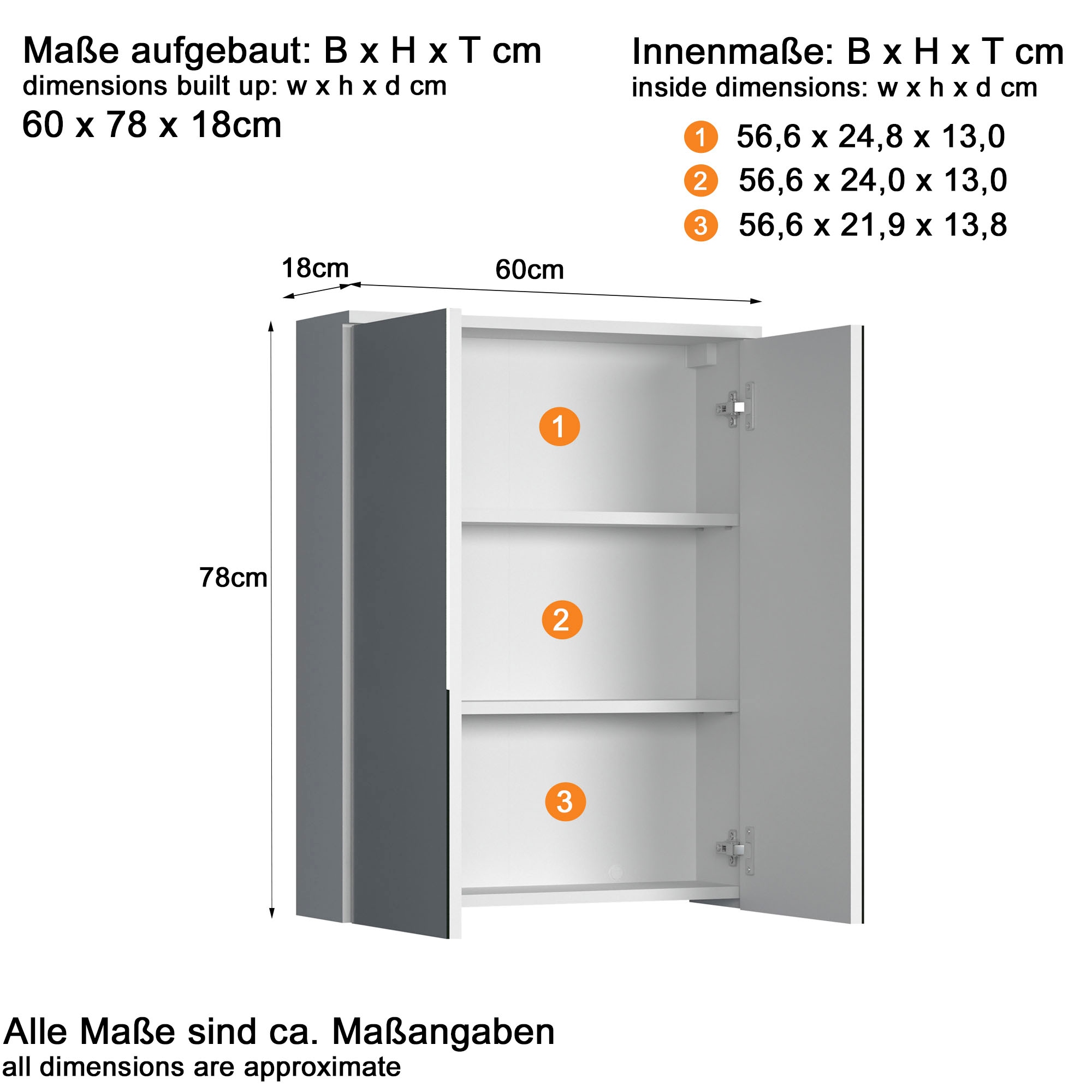 welltime Badezimmer-Set »Prag«, (Set, 4 St.), Badmöbel - Hochschrank, Waschtisch, Spiegelschrank und Unterschrank