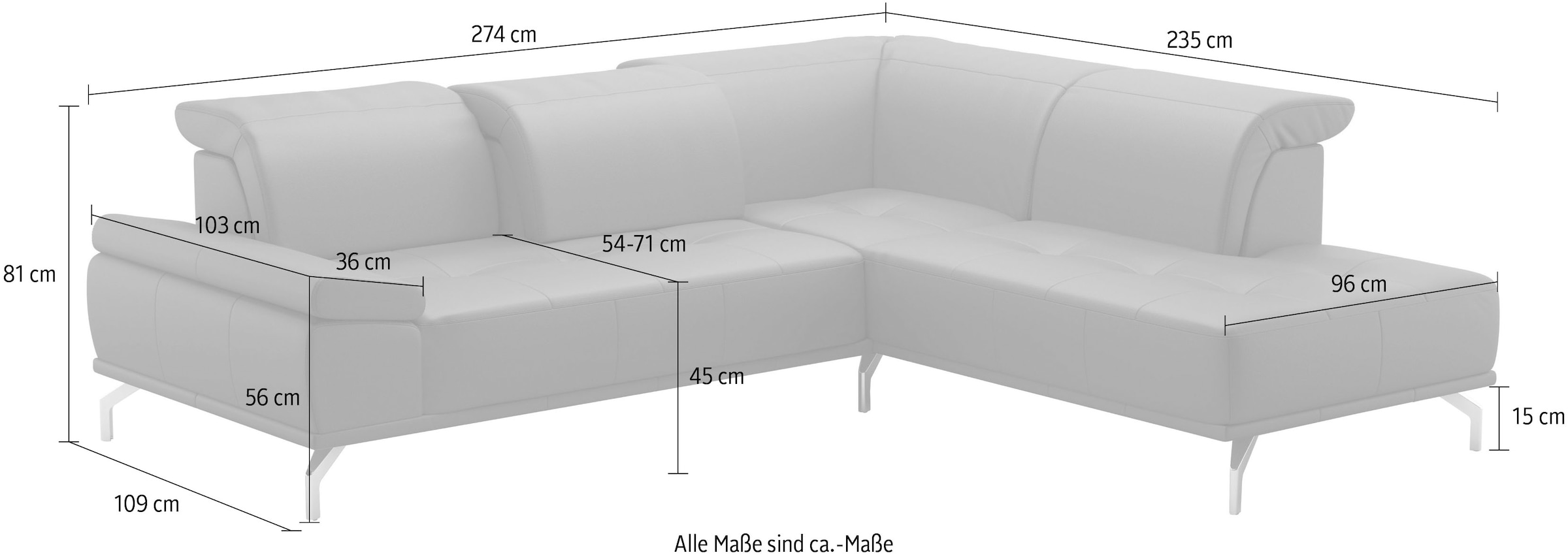 Places of Style Ecksofa »Caluna«, Inkl.Sitztiefenverstellung