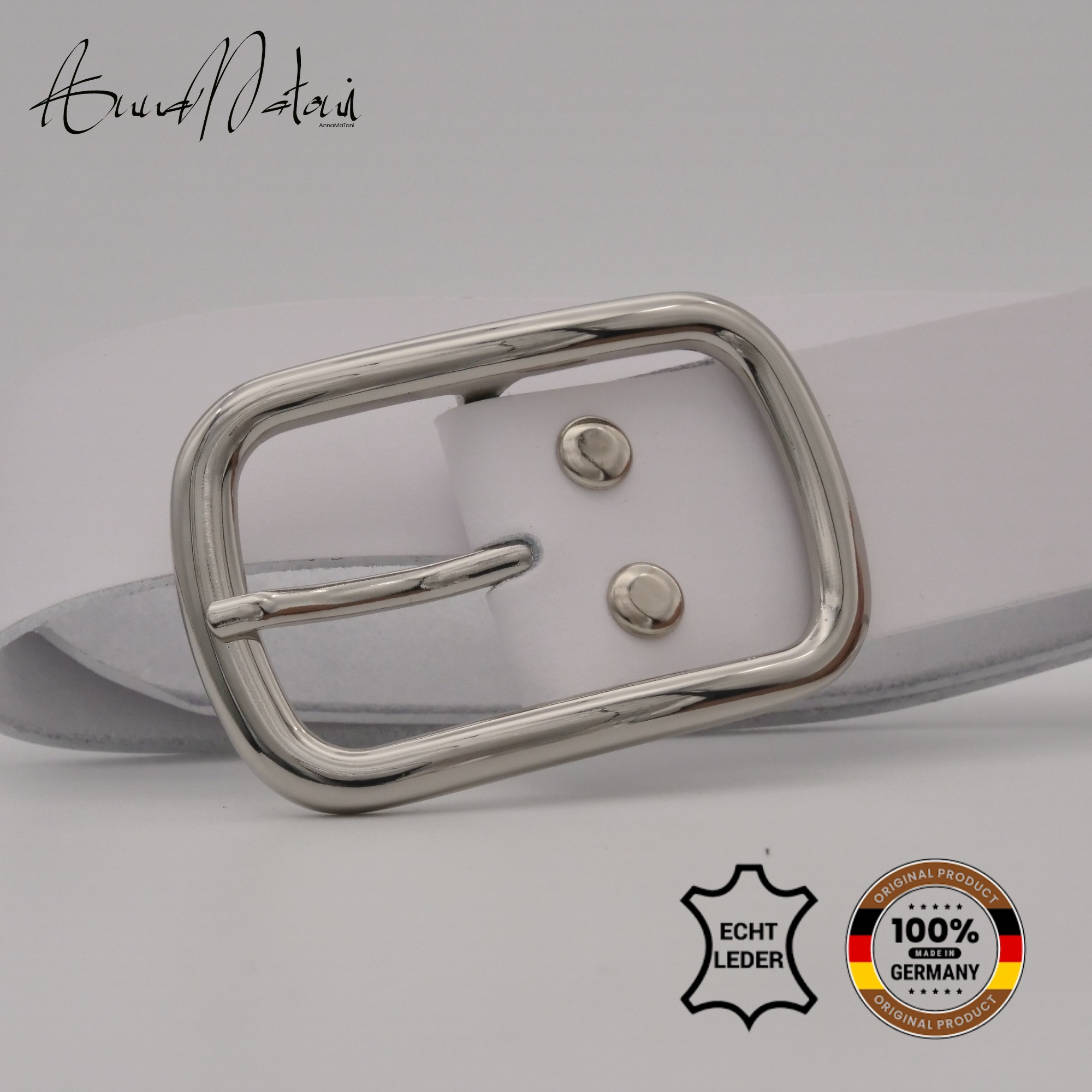 Ledergürtel ANNAMATONI "AnnaMatoni Damen Ledergürtel Basic Gürtel 3,5cm breit echt", Damen, Gr. TW75 - 90cm Gesamtlänge, weiß 100, 100% Leder, Gürtel Ledergürtel 2