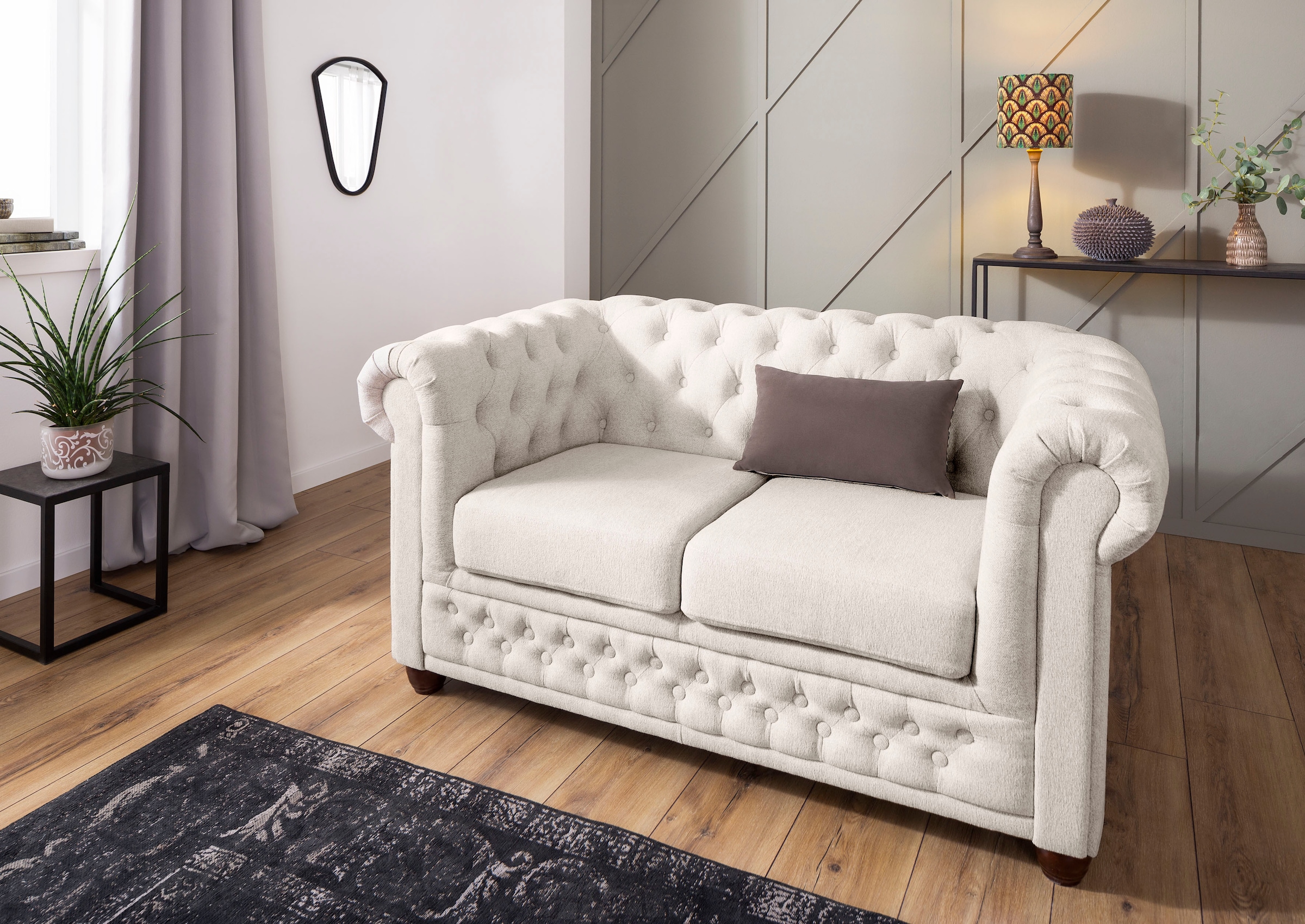 Home affaire Chesterfield-Sofa "New Castle", mit hochwertiger Knopfheftung in Chesterfield-Design, B/T/H: 148/86/72