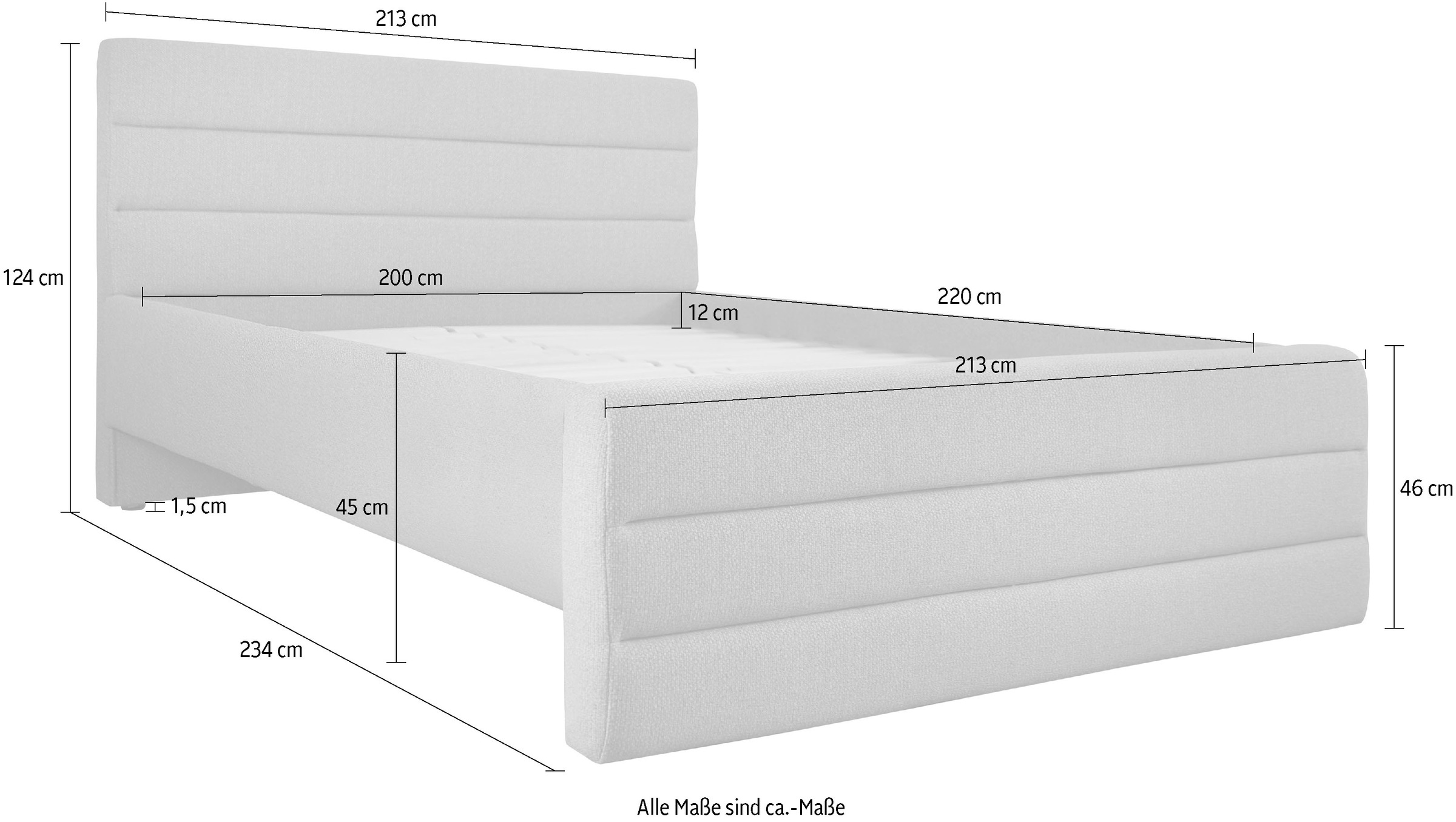 OTTO products Polsterbett »Merrit«, Quernaht im Kopf- und Fußteil, in 5 Breiten, auch in 220 cm Länge