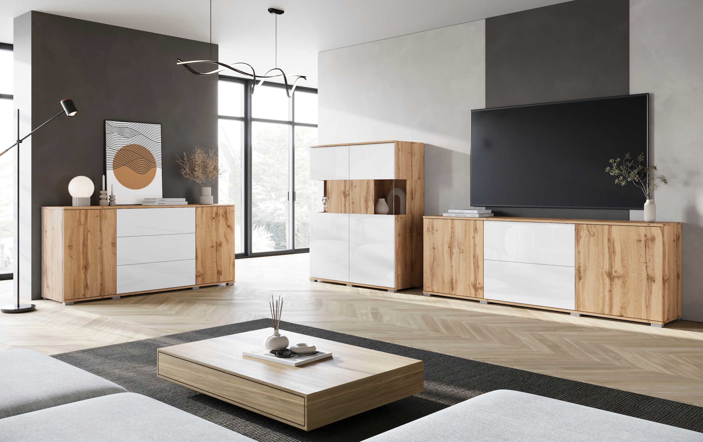 INOSIGN Highboard »Kenia«, (1 St.), Modernes Highboard mit Glastüren, Breite 100 cm