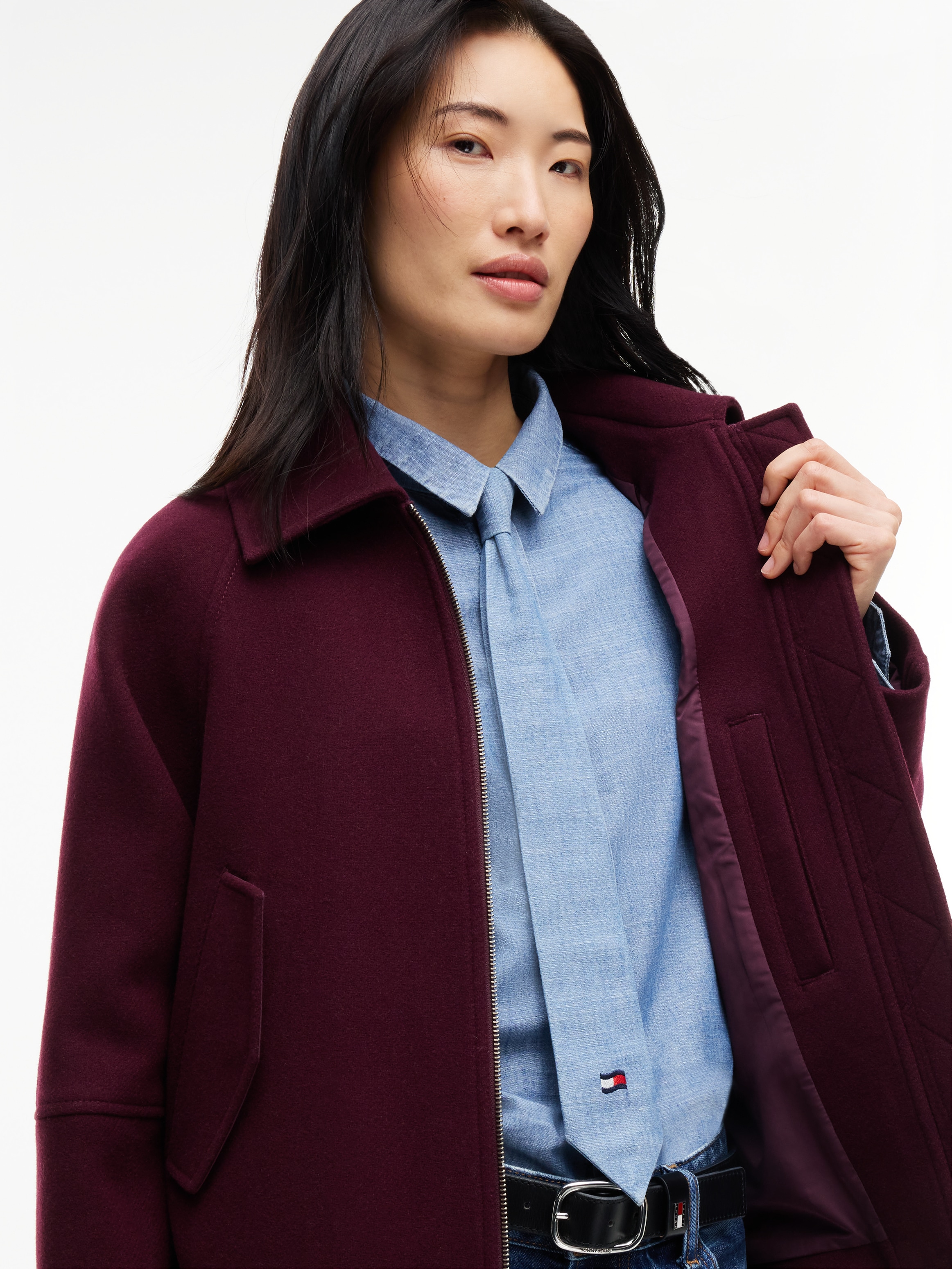 Tommy Jeans Kurzjacke »TJW ZIP THRU WOOL JACKET« Materialmix, mit Wolle
