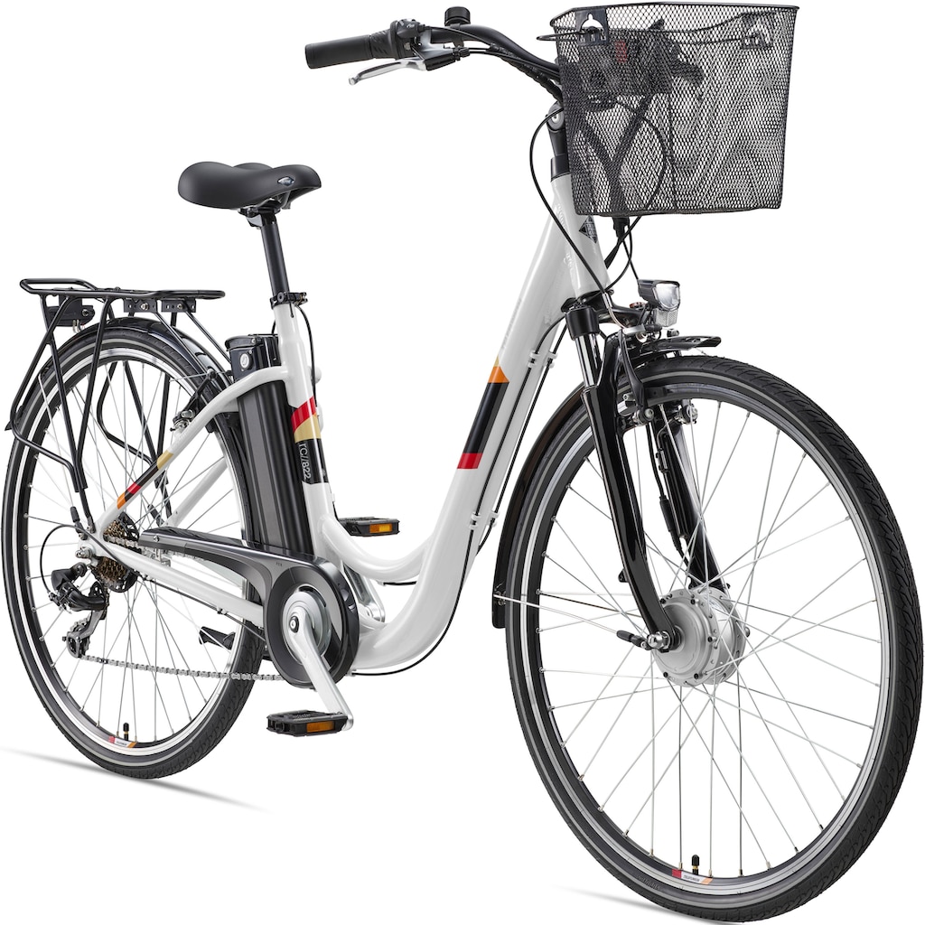 Telefunken E-Bike »Multitalent RC822«, 7 Gang, Shimano, Tourney, Frontmotor 250 W, (ca. 100 km Reichweite-2 V-Bremsen-Beleuchtung-Straßenzulassung), City Elektrofahrrad, Pedelec, Damen Herren, 28 Zoll, 36 V 374 Wh Akku