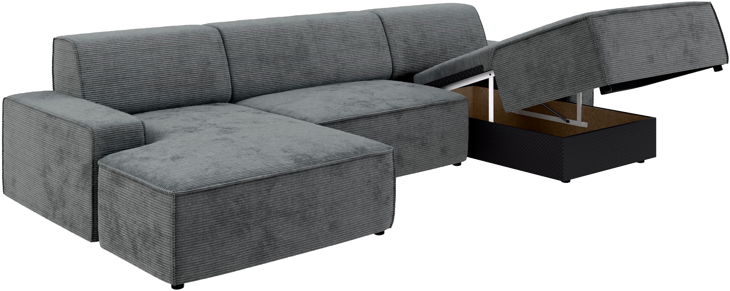 TRENDMANUFAKTUR Wohnlandschaft »Graz, wahlweise mit Sitzvorschub und Bettkasten, U-Form, Breite 329 cm«, in Cord-, haustierfreundlichem LEO Struktur- oder LUMOS-3D-Bezug
