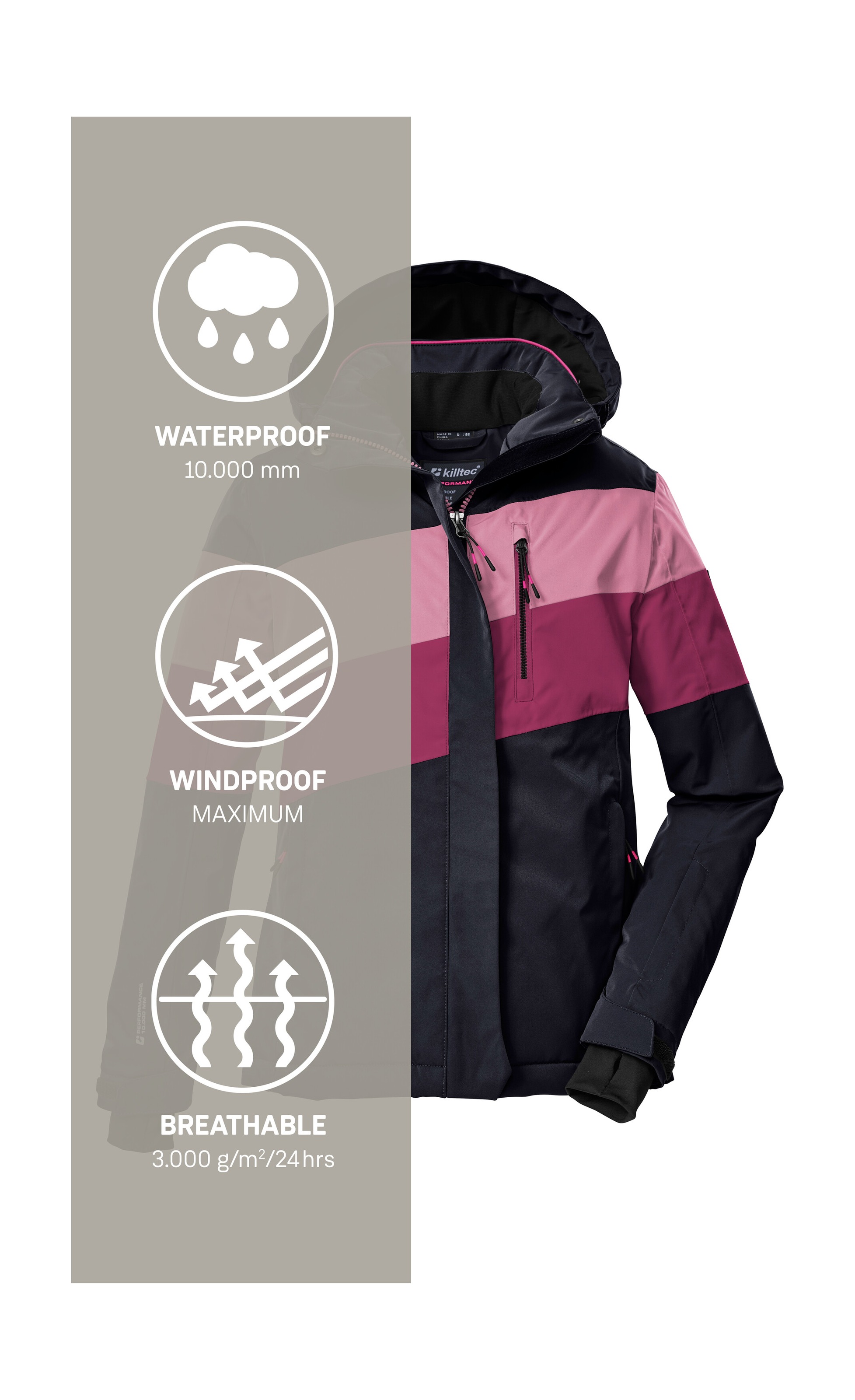 Killtec Skijacke »KSW 197 GRLS SKI JCKT«, Wasserdicht, atmungsaktiv, verstellbare Kapuze, viele Taschen