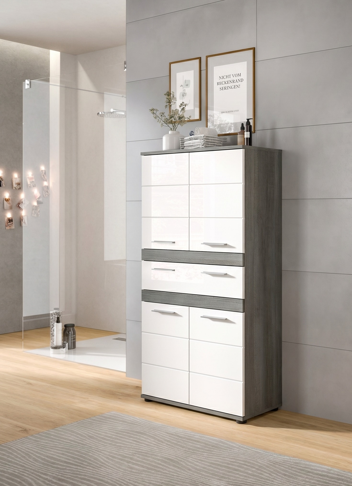 welltime Hochschrank »LUCCA, Höhe 137cm, 4 Türen, 1 Schubkasten, 4 Fächer« Badschrank, Badmöbel, Badezimmer, Universalschrank, Mehrzweckschrank
