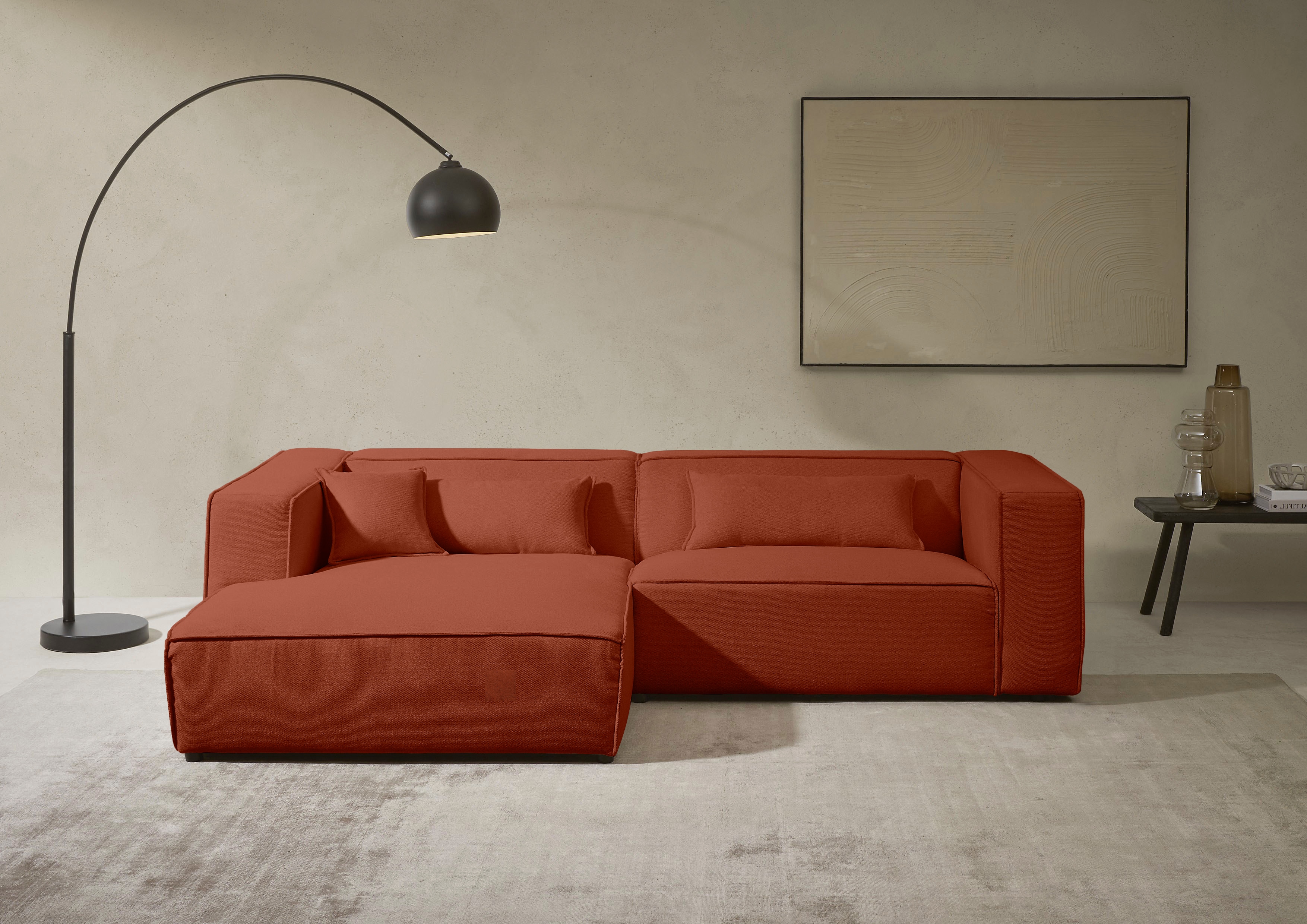 LeGer Home by Lena Gercke Ecksofa "PIARA Struktur u. Leinenoptik mit Kedernaht L-Form" wahlweise Ottomane rechts/links, schwarze Füße, bequemer Sitzkomfort