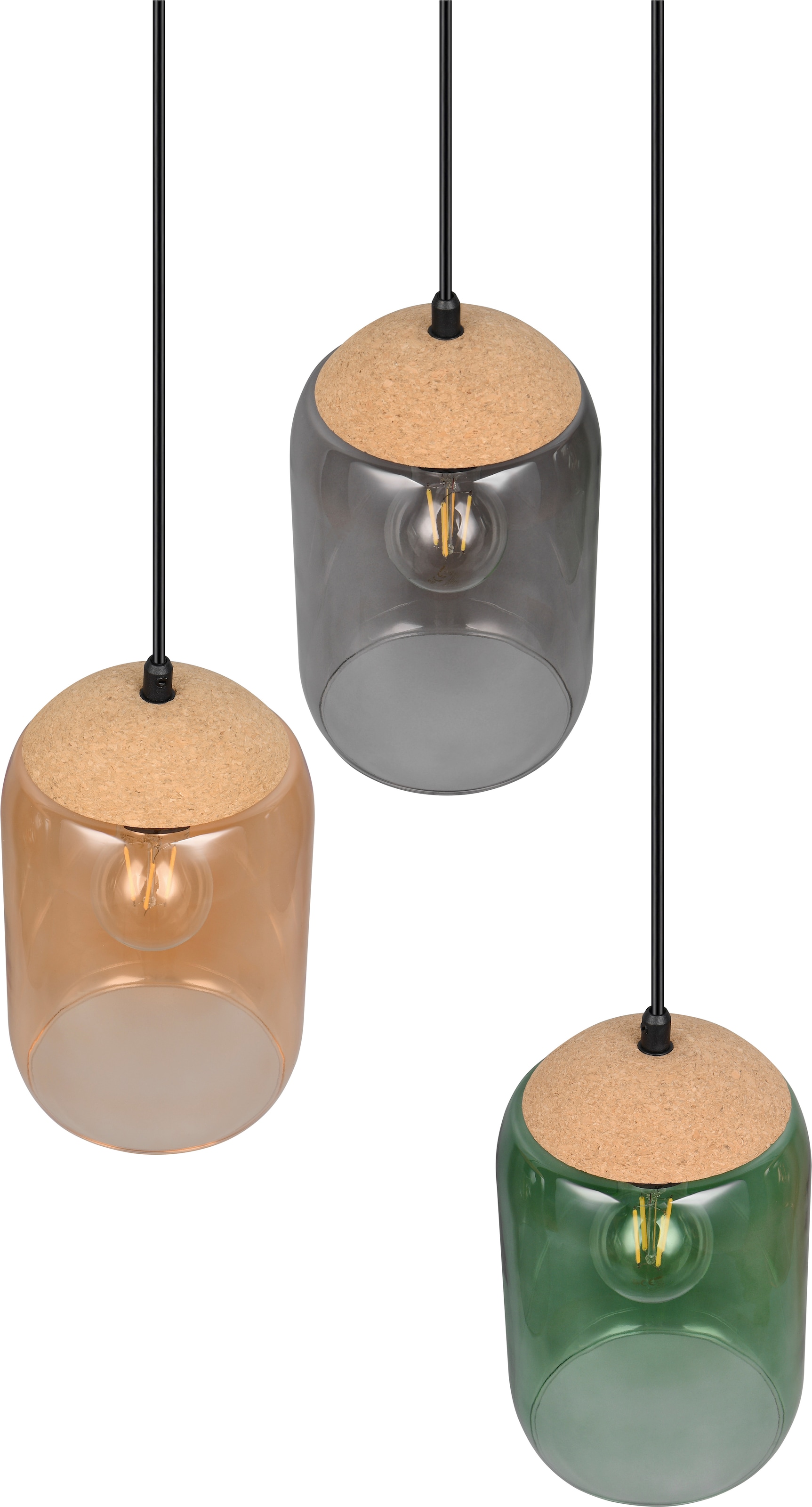 TRIO Leuchten Pendelleuchte »CORK, mehrflammige Hängelampe mit bunten Glasschirmen exkl E27 max 10W« E27 1 Stk. warmweiß - kaltweiß aus min. 50% Recycling-Material (Glas), Höhe bis 150 cm