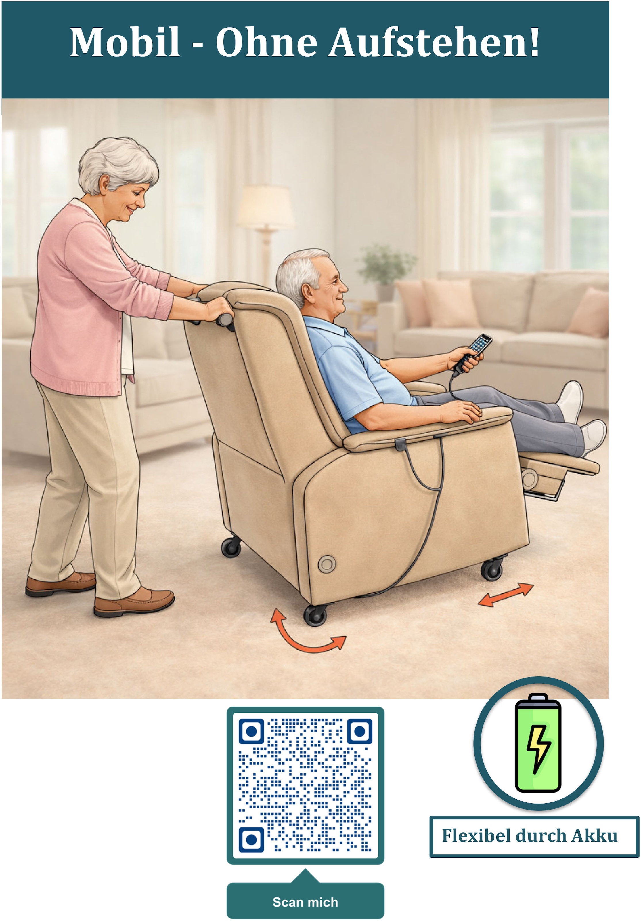 Duo Collection TV-Sessel »Parma Mobilitäts-Sessel mit elektr. Aufstehhilfe, Relaxfunktion & Akku« Sitzhöhe 48 cm, mit Liegefunktion, mobil zu Hause