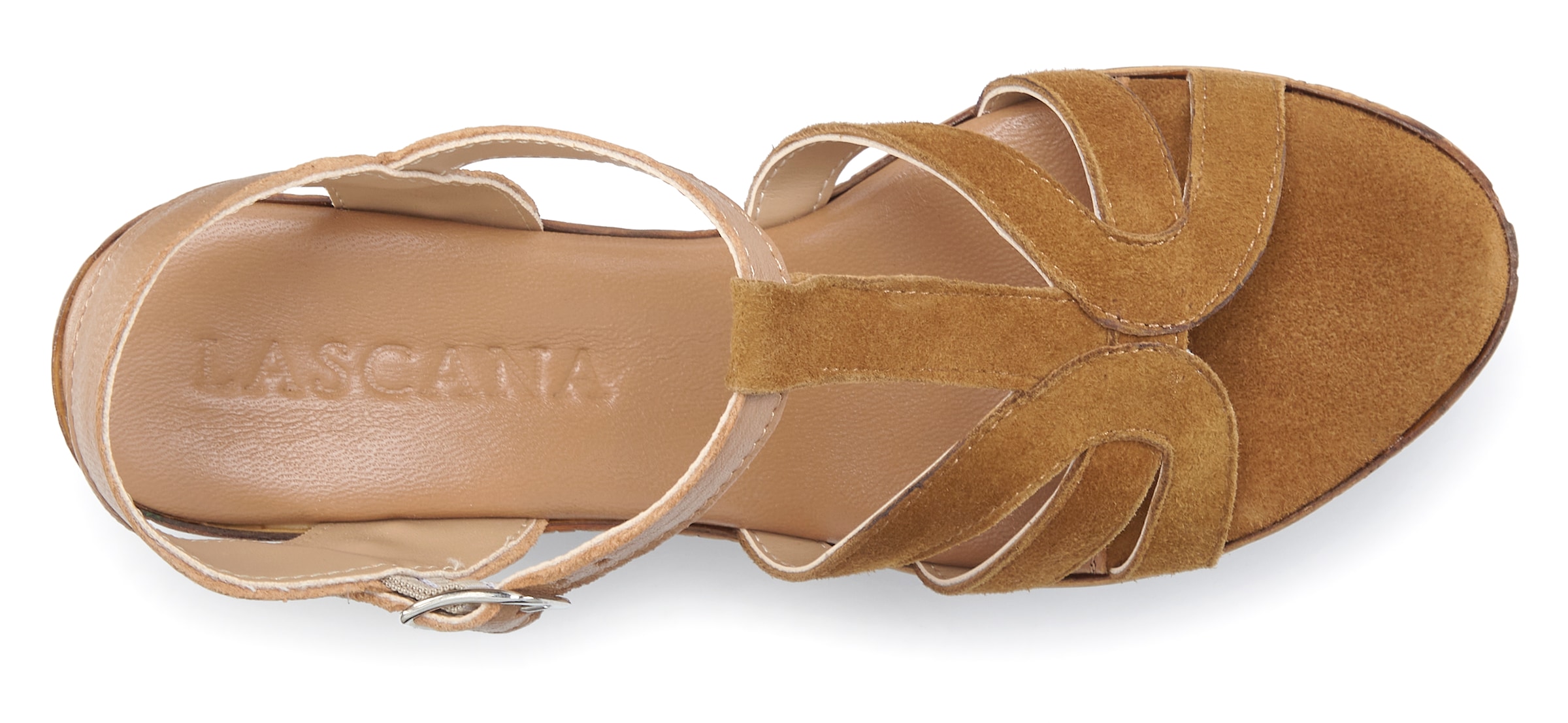 LASCANA Sandalette »Riemchensandalette, Sandale, T-Strap-Sandalette, Sommerschuh«, aus Leder mit Blockabsatz