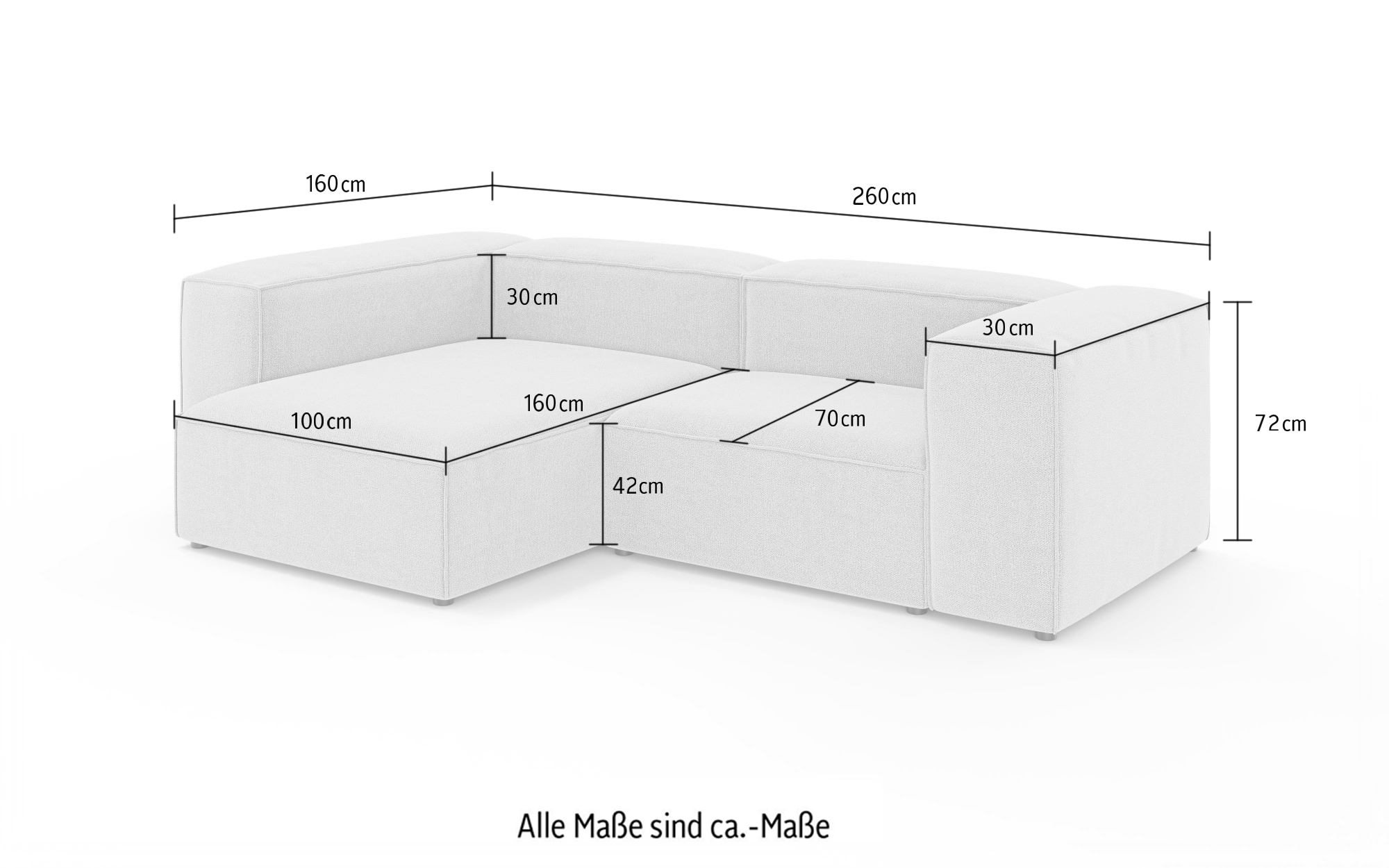 INOSIGN Ecksofa »HAILY L-Form links/rechts, Modularsofa, Maße B/T/H: 260/160/72 cm«, als Modul oder separat verwendbar, für individuelle Zusammenstellung