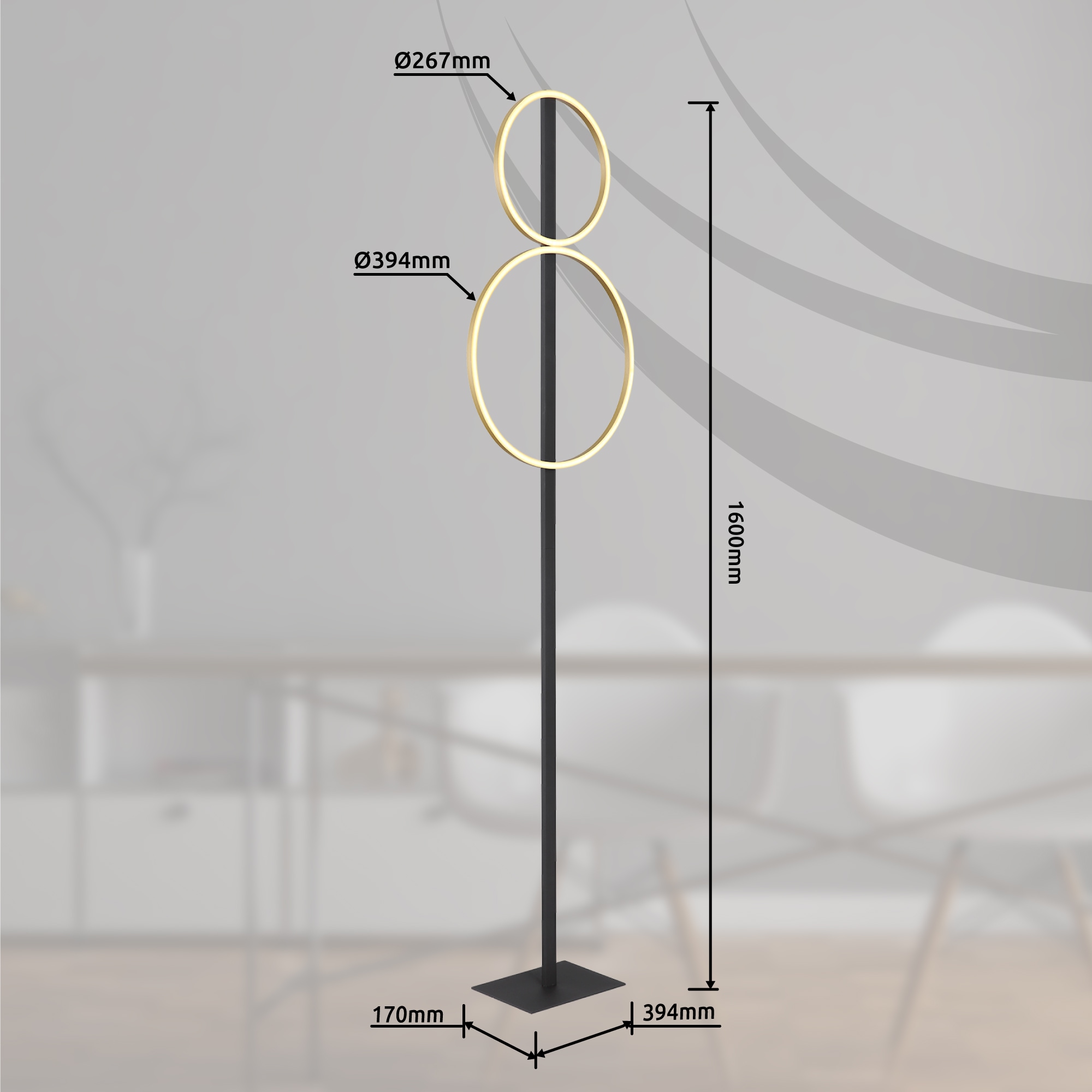 GLOBO LIGHTING LED Stehlampe »STEHLEUCHTE METALL SCHWARZ MATT, 1XLED«, Leuchtmittel LED-Modul | LED fest integriert, Stehleuchte/Wohnzimmer/Schlafzimmer/Flur