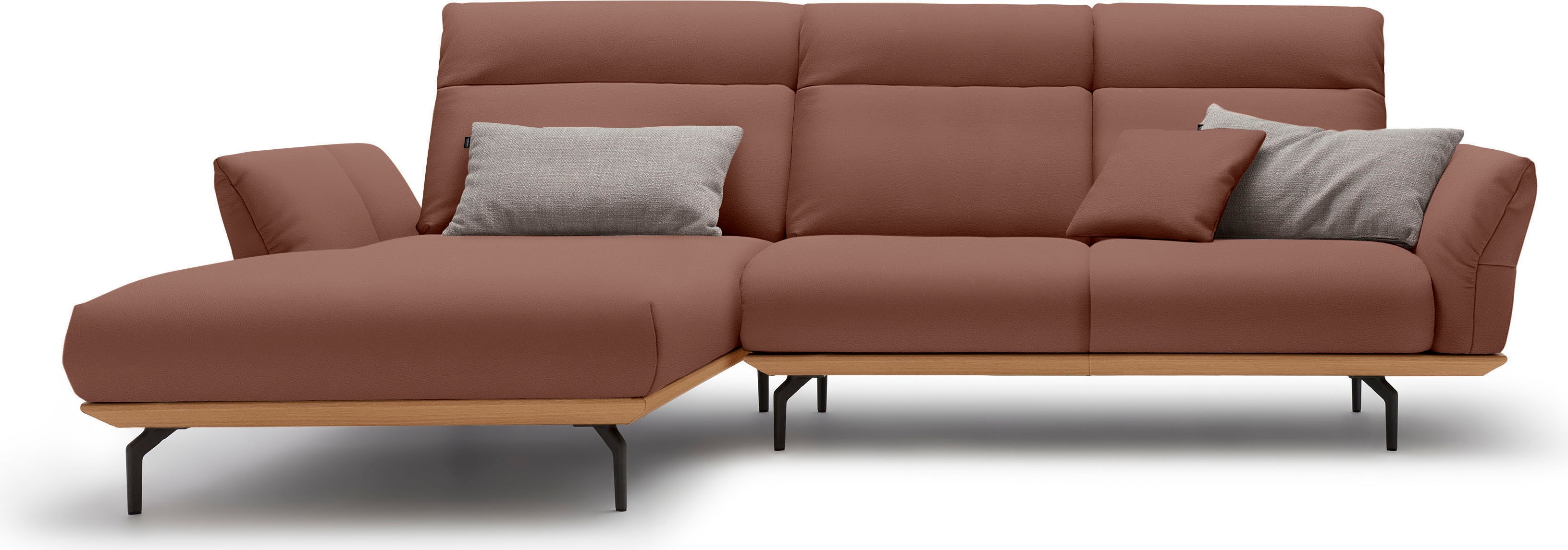 Creation BY ROLF BENZ Ecksofa "CR.460 Designsofa mit verstellbarer Rückenlehne, hochwertig & bequem" Sockel in Eiche, Alugussfüße in umbragrau, Breite 298 cm
