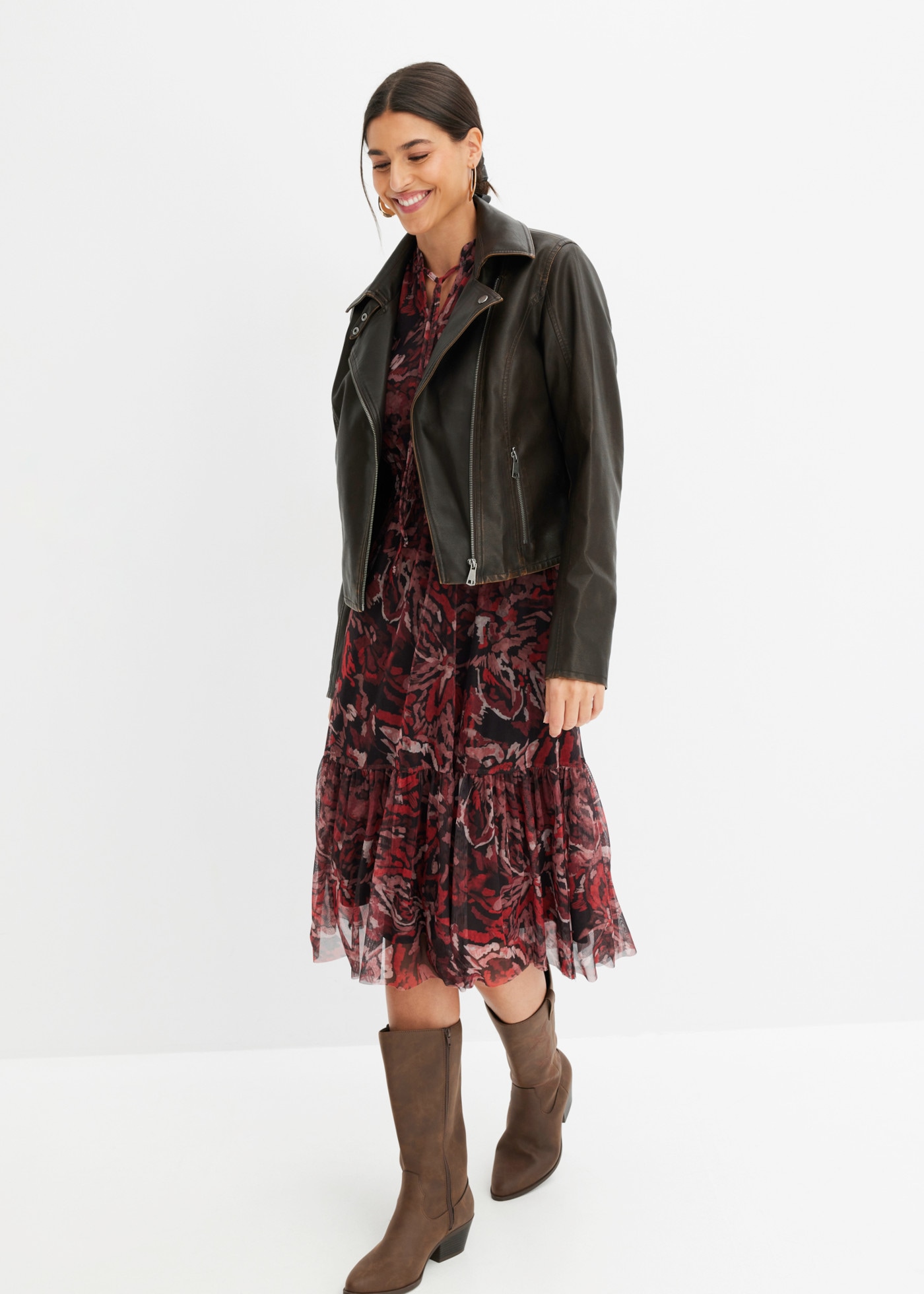 bonprix Midikleid mit Volants-Detail, ausgestellt, feminin
