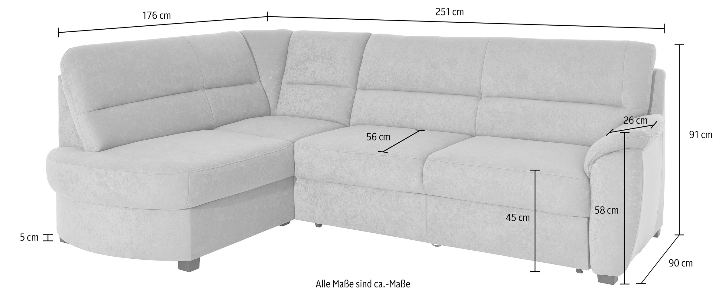 sit&more Ecksofa »Pandora L-Form«, wahlweise mit Bettfunktion und Bettkasten