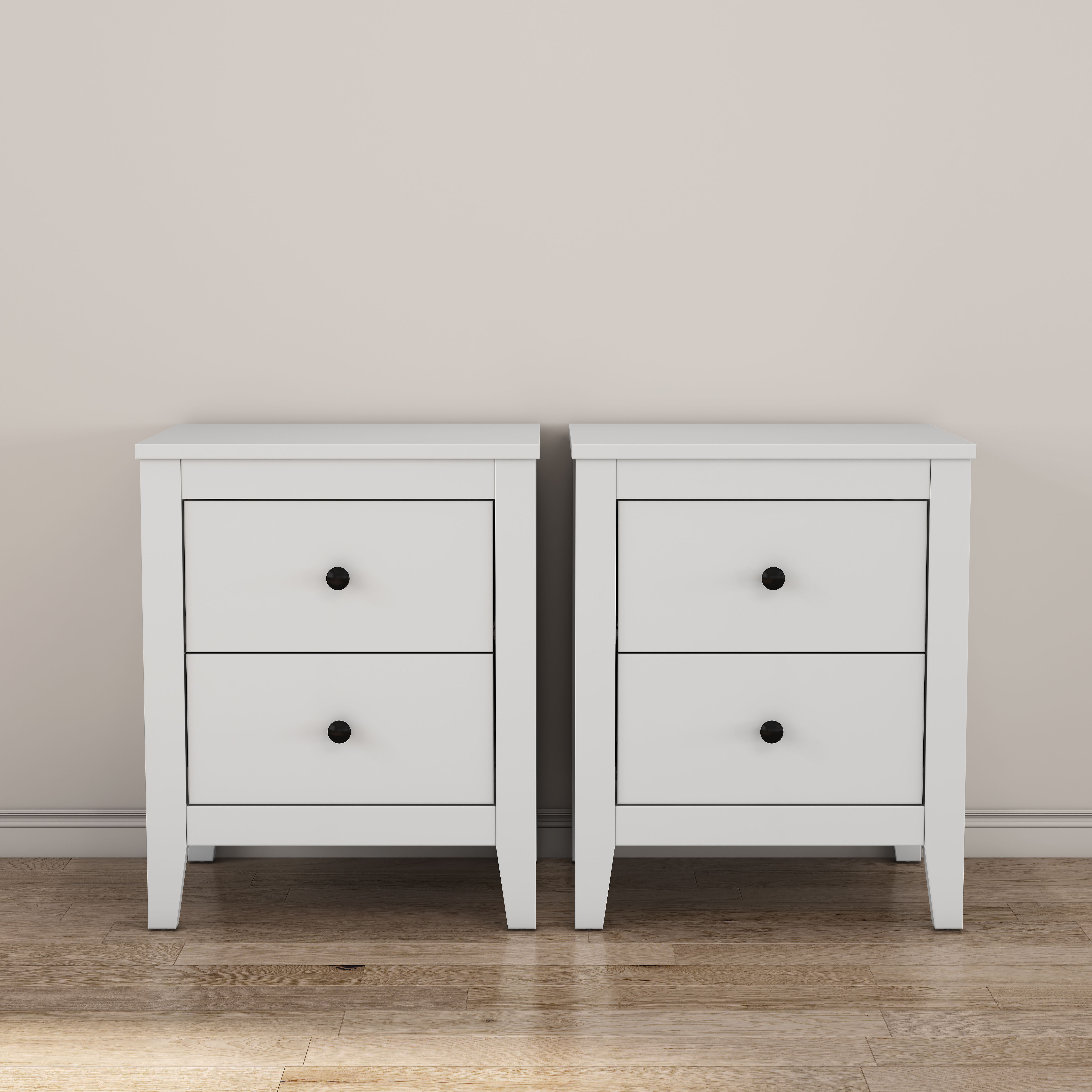OTTO home Nachtkommode "Borkum Sideboard Anrichte mit 6 Schubladen Landhaus weiß" Set, 2 Schränke im Set, schwarze Griffe aus Metall, Nachttisch Set mit je 2 Schubladen, Beistelltisch