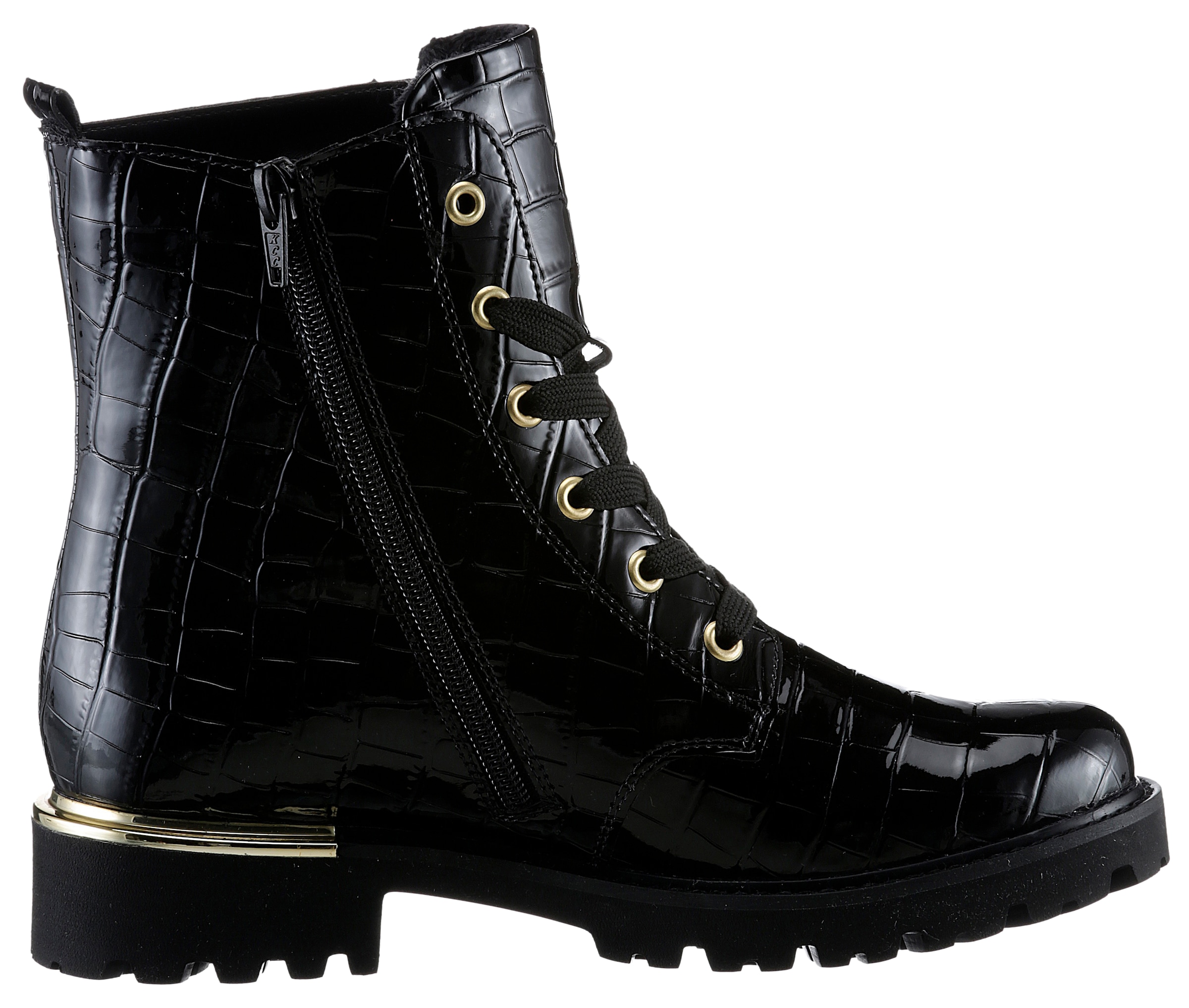 Remonte Schnürstiefelette, Blockabsatz, Schnürboots im Kroko-Look, Innenreißverschluss