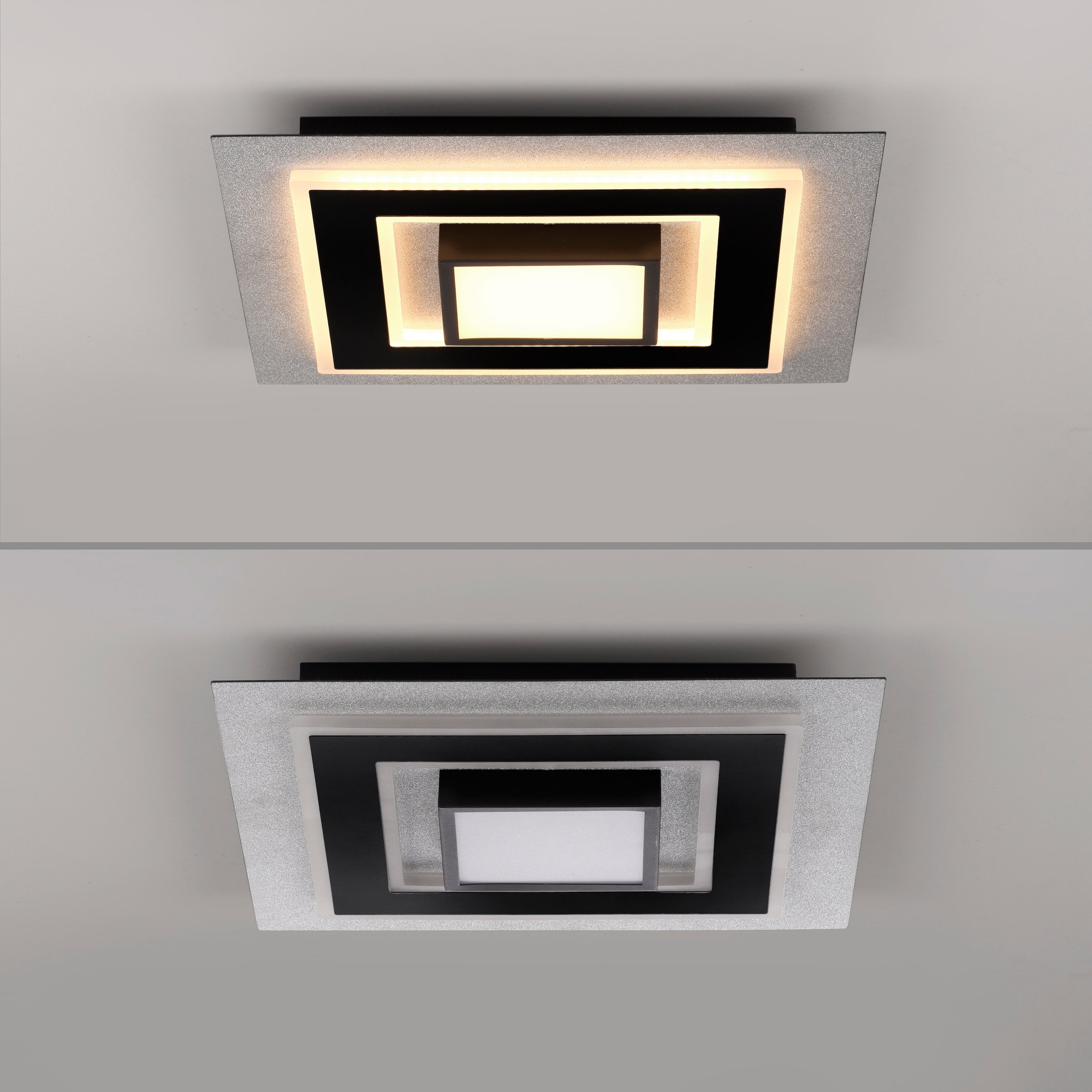 JUST LIGHT LED Deckenleuchte »Deckenleuchte CICHIO« LED-Board 1 Stk. Silber mit Glitzereffekt, schwarz matt strukturiert und schwarz-chrom