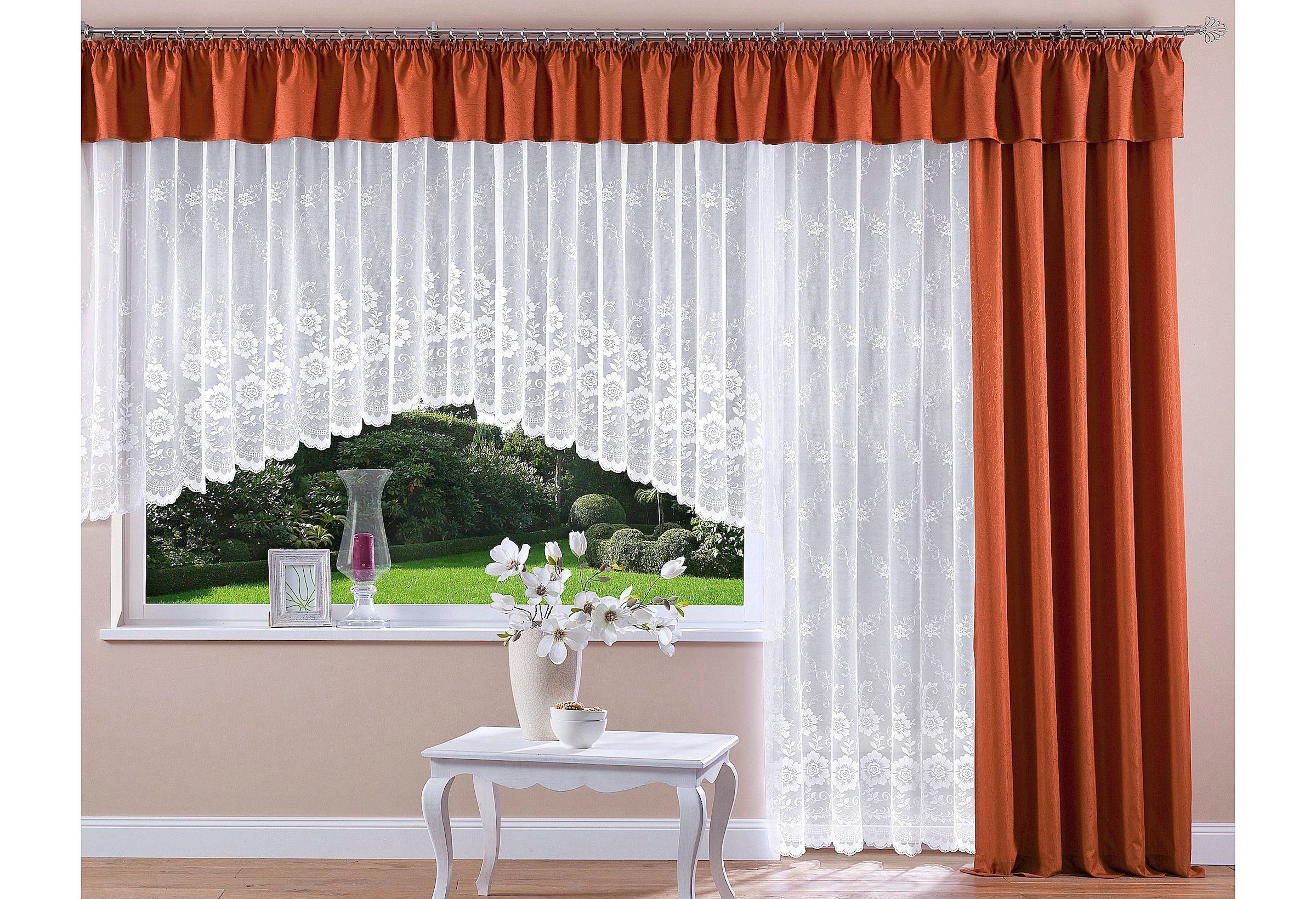 Vorhang WIRTH, B:132cm H:225cm, orange, Polyester, Wohnzimmer, Gardinen, "Lahnstein"