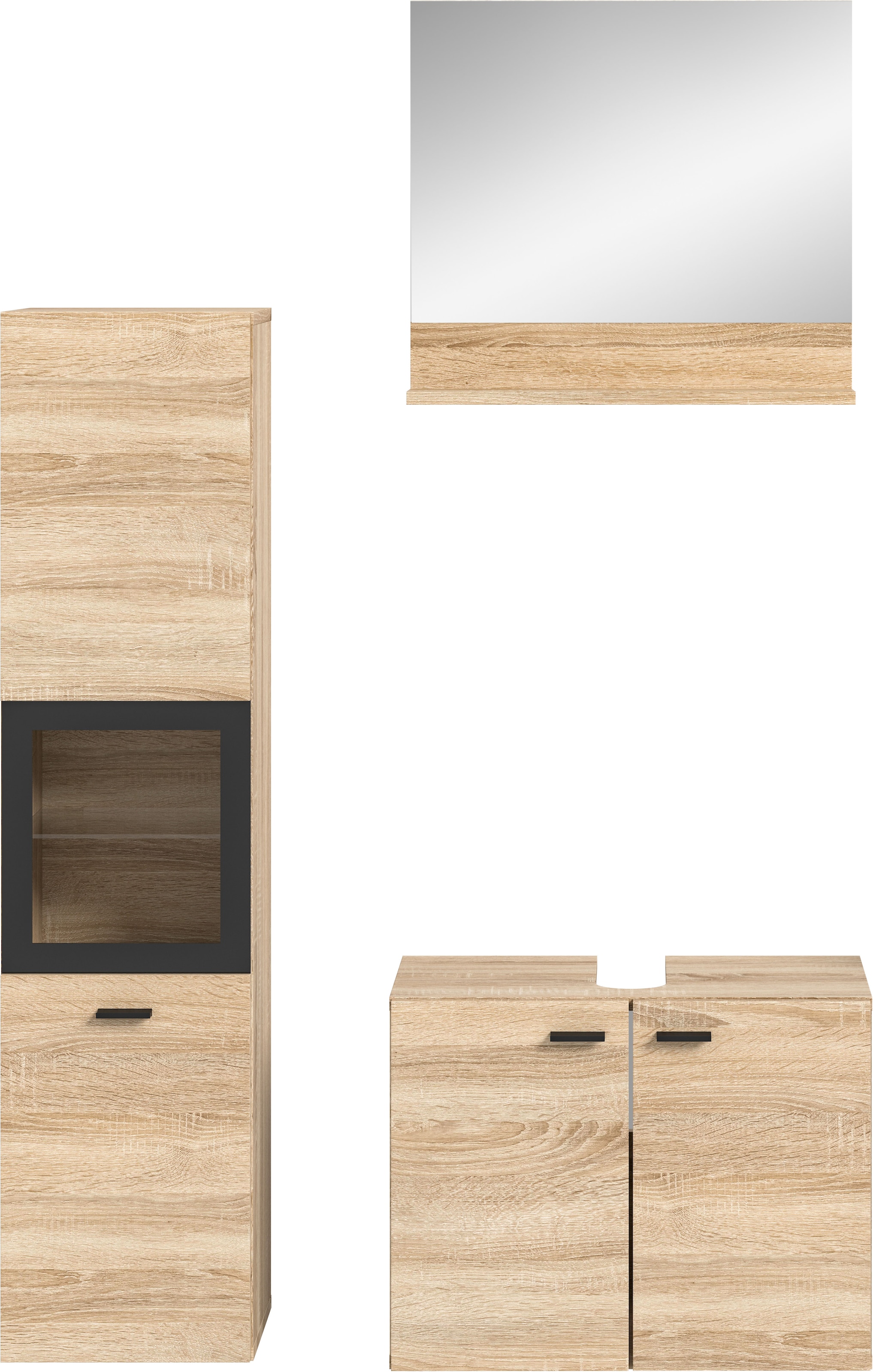 welltime Badmöbel-Set »Tampa, Breite 102cm, 3-teilig«, (3 St.), Waschbeckenunterschrank, Spiegel, Hochschrank