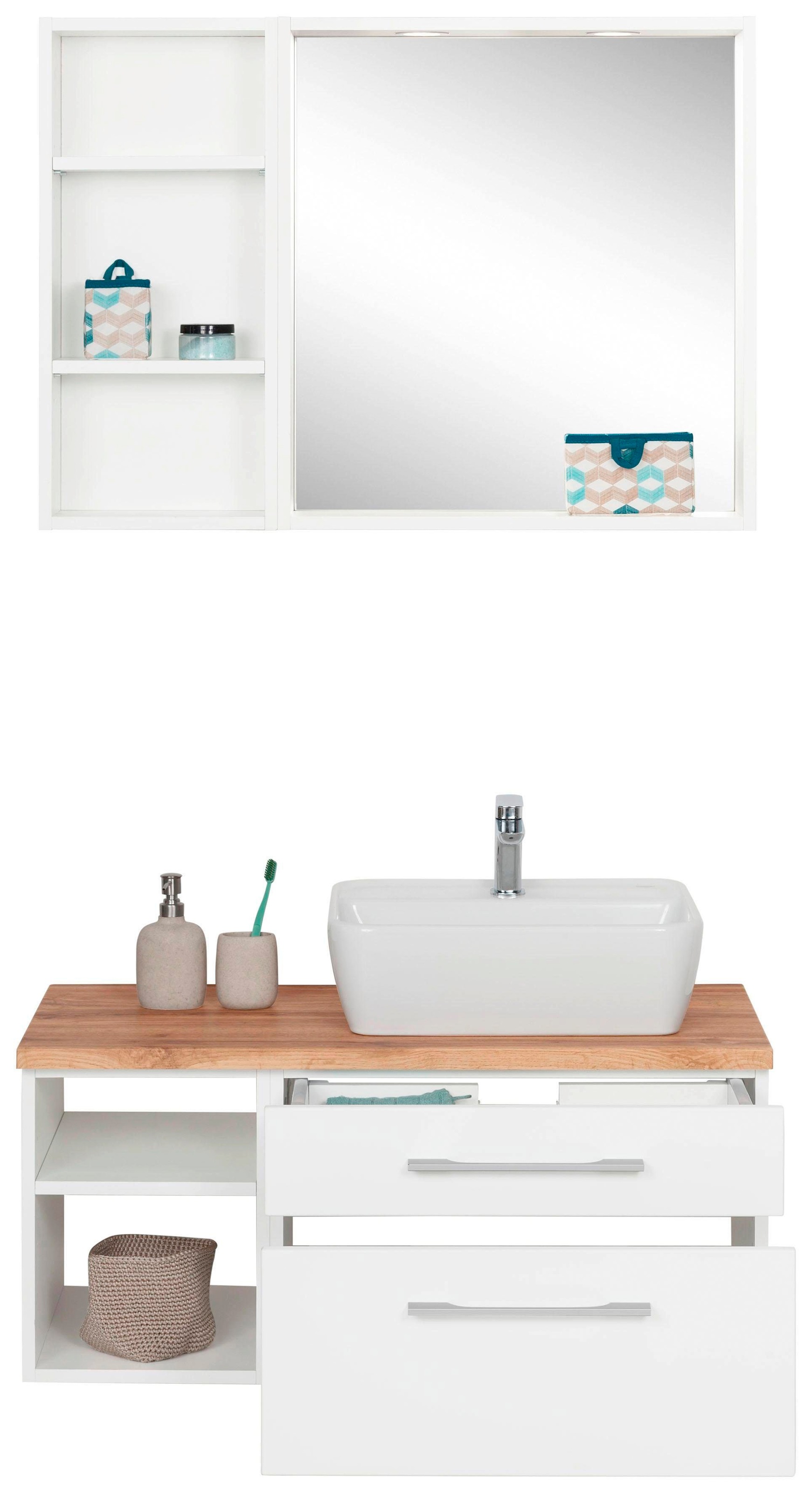 welltime Badmöbel-Set "Davos" 3 Stk. tlg. Waschplatz mit Regal und Spiegel günstig online kaufen