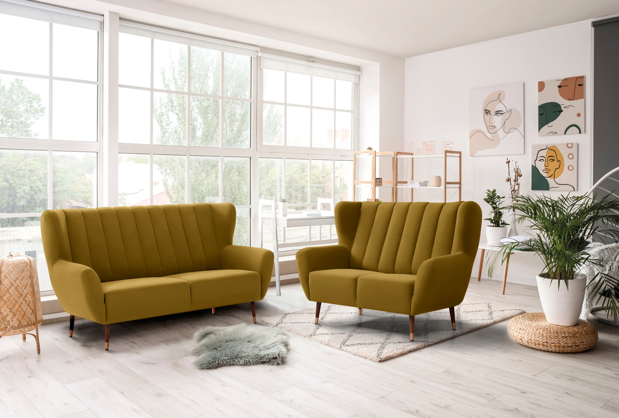 exxpo - sofa fashion 2-Sitzer »Polly, bequem mit hoher Rückenlehne, hohe Füße, Ohrensesselcouch«, Küchensofa, hochwertige Bezugsvarianten und aktuelle Farben