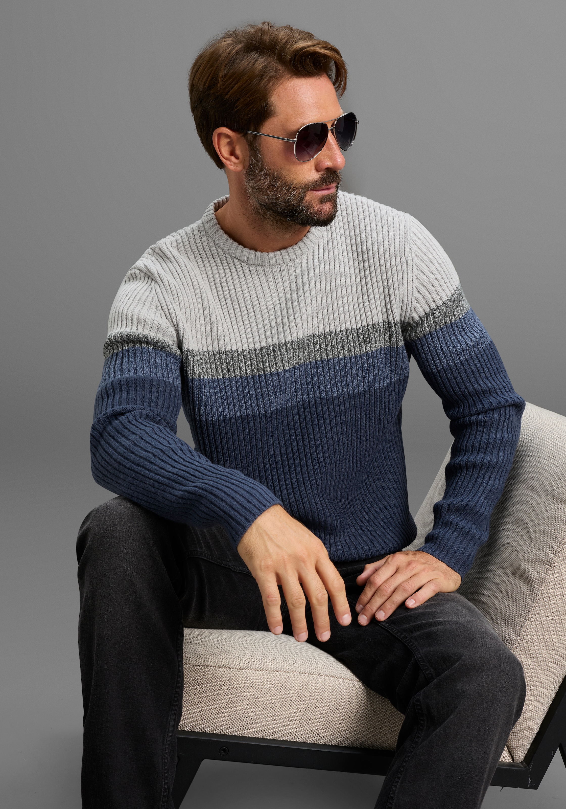 Mans World Rundhalspullover "Neue Kollektion Highlight angesagte Streifen-O günstig online kaufen