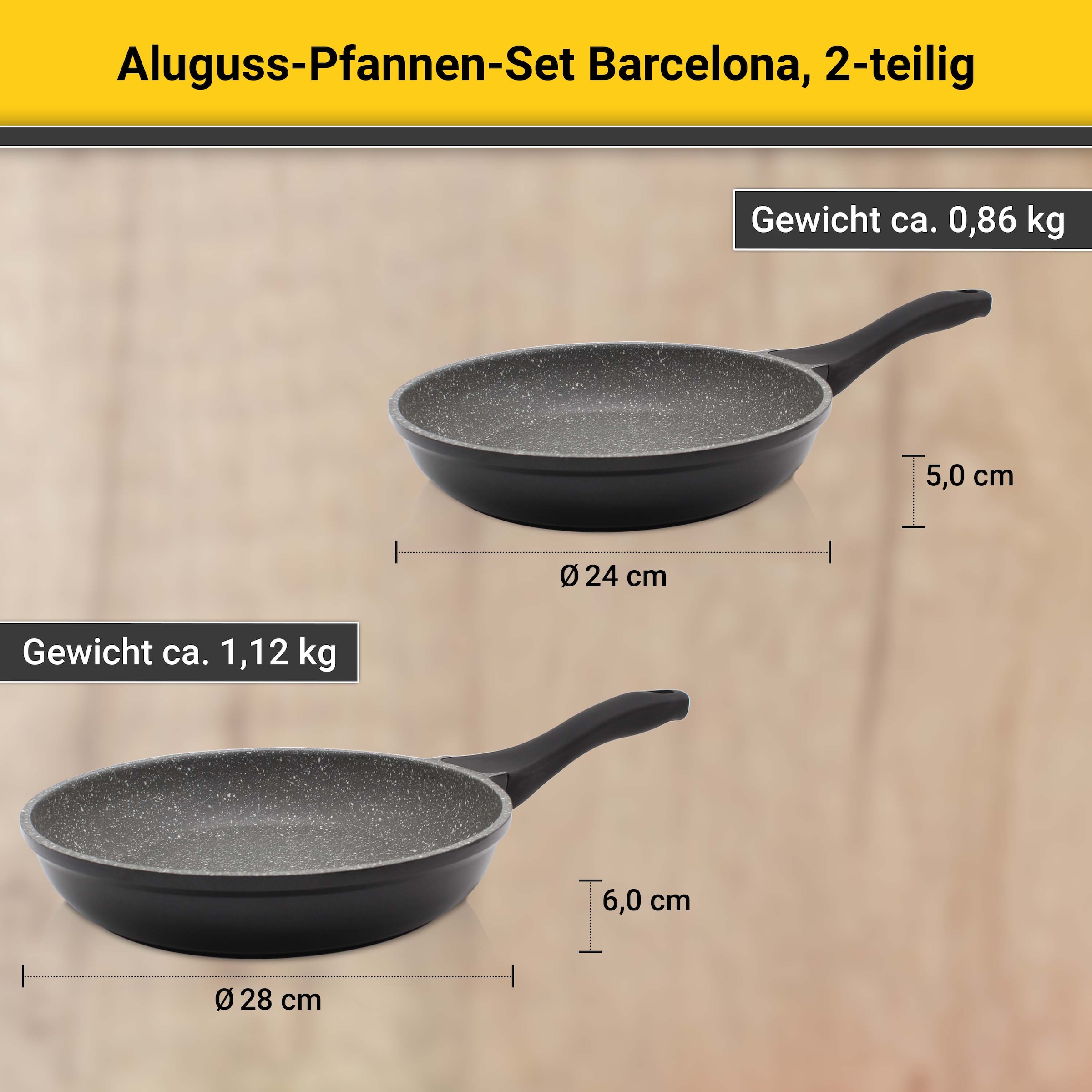 Krüger Pfannen-Set »Barcelona«, Aluminiumguss, (Set, 2 tlg.), Ø 24/28 cm, Induktion