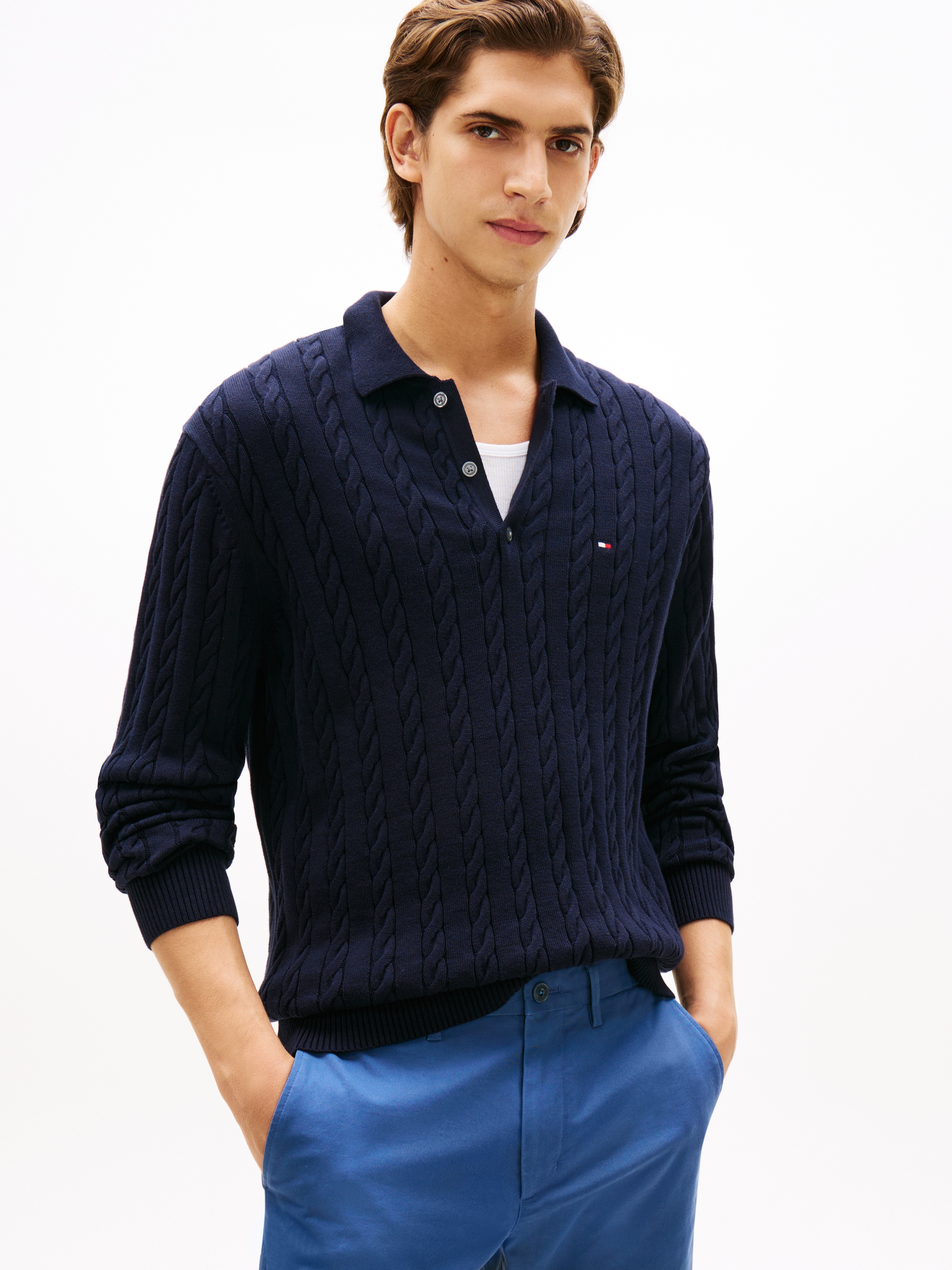 Tommy Hilfiger Polokragenpullover "CLASSIC COTTON CABLE" mit Zopfmuster, re günstig online kaufen