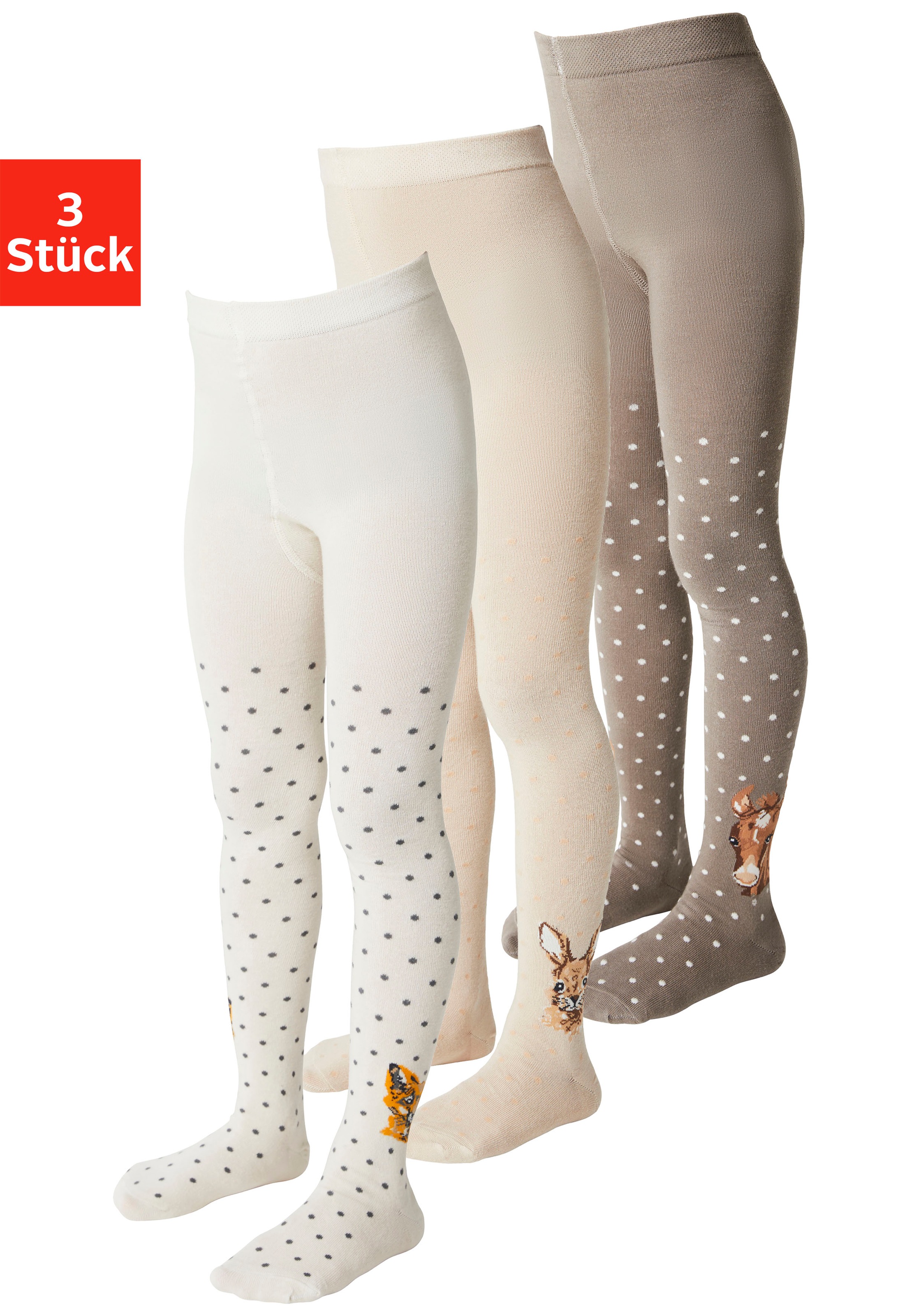 H.I.S Mädchen Strickstrumpfhose, Gr. 116, beige, Obermaterial: 65% Baumwolle, 33% Polyamid, 2% Elasthan, gepunktet, Strumpfhosen, mit Tiermotiven