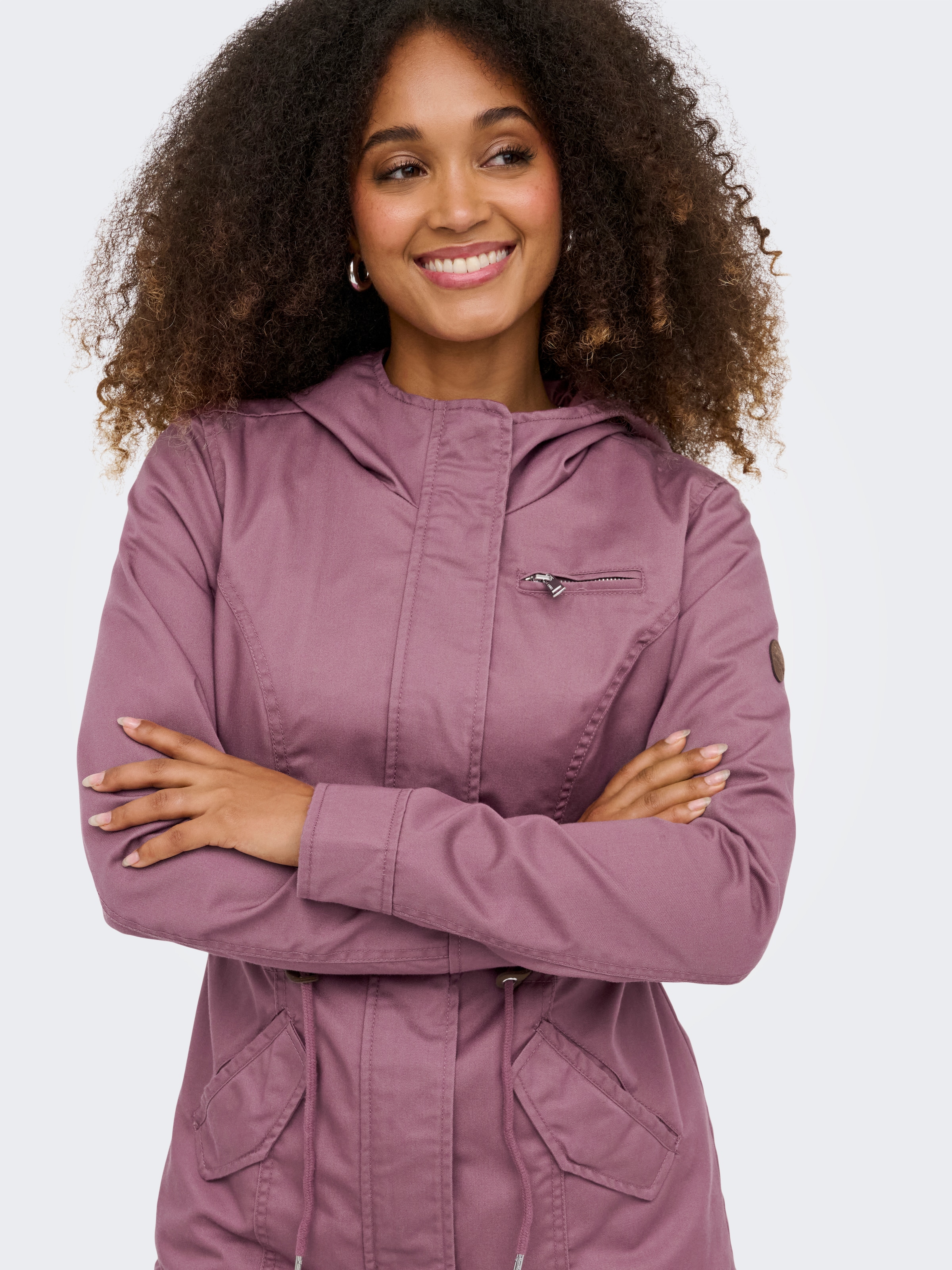 ONLY Parka »ONLLORCA LIFE CANVAS PARKA CC OTW« mit Kapuze mit Kordelzug in der Taille