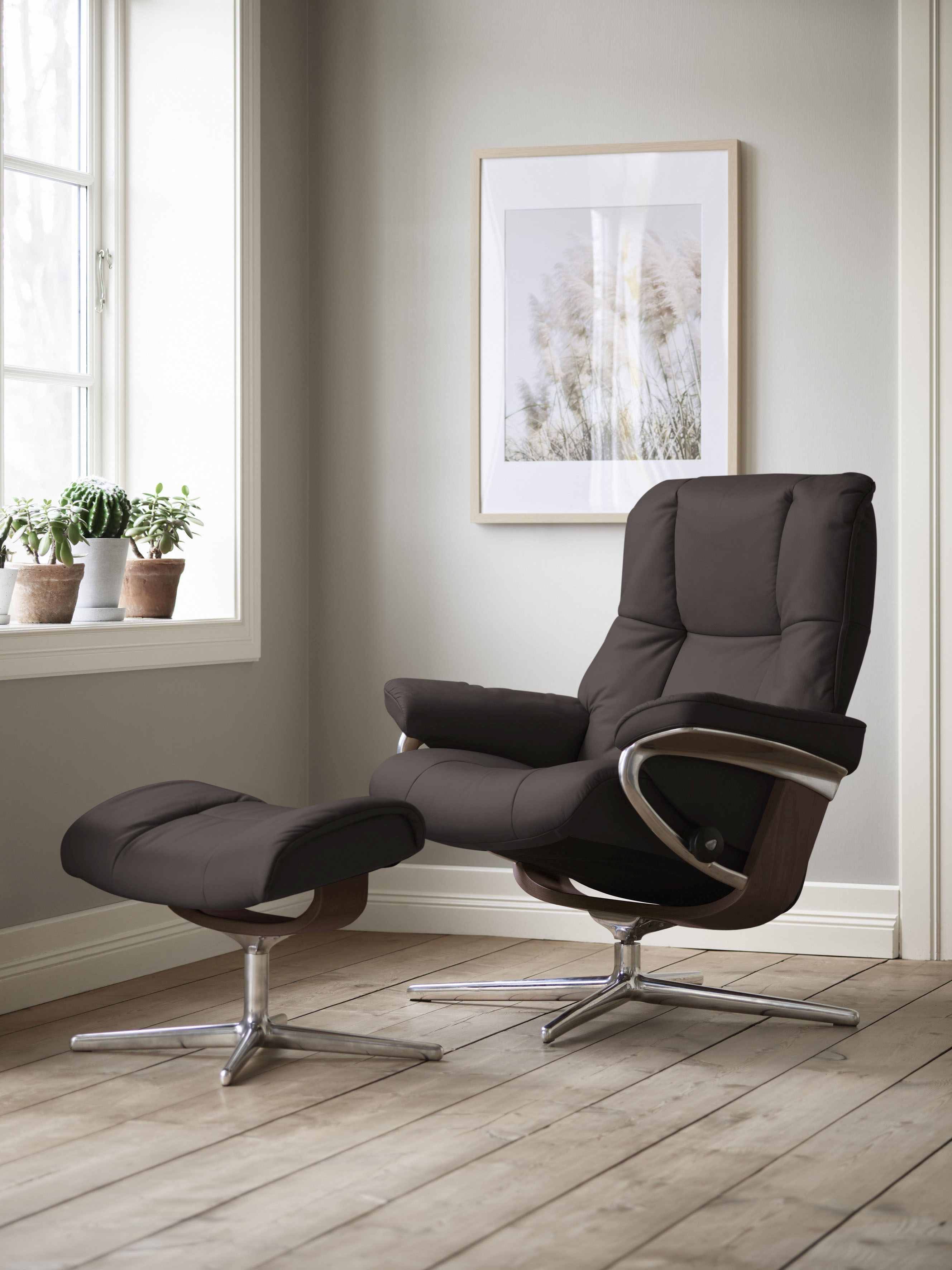 Stressless Fußhocker "Mayfair" mit Cross Base, Größe S, M & L, Holzakzent Braun