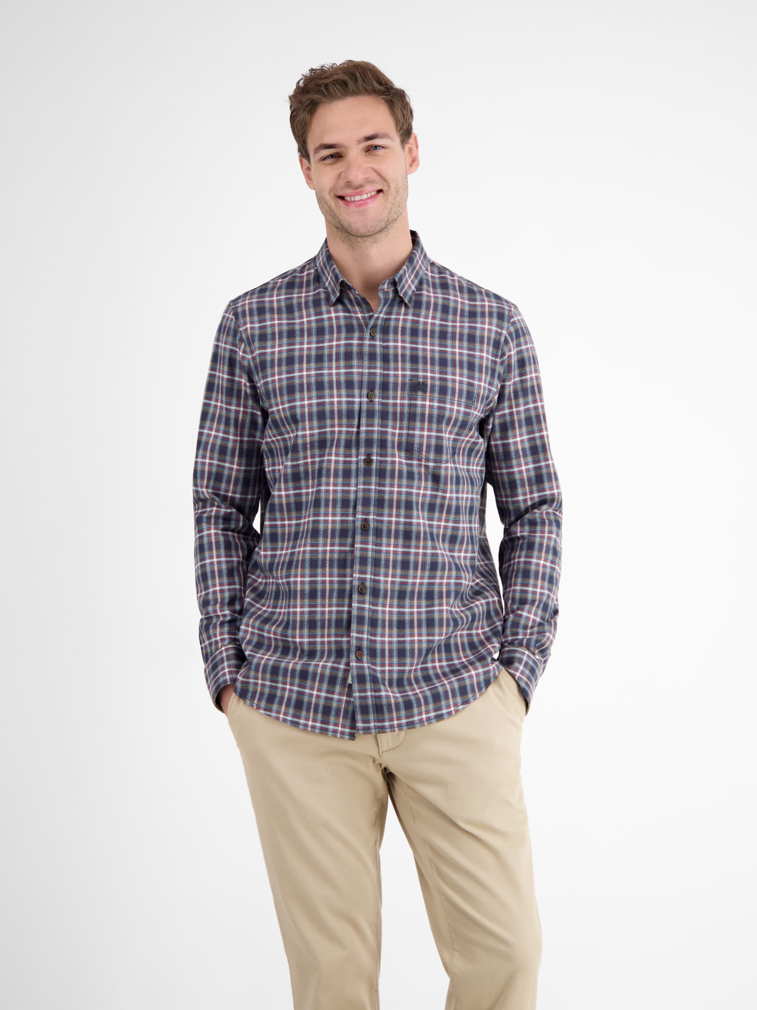 LERROS Herren Karohemd, blau, Gr. XL, kariert, Web, Obermaterial: 100% Baumwolle, Hemden, langarm, mit Button-Down-Kragen