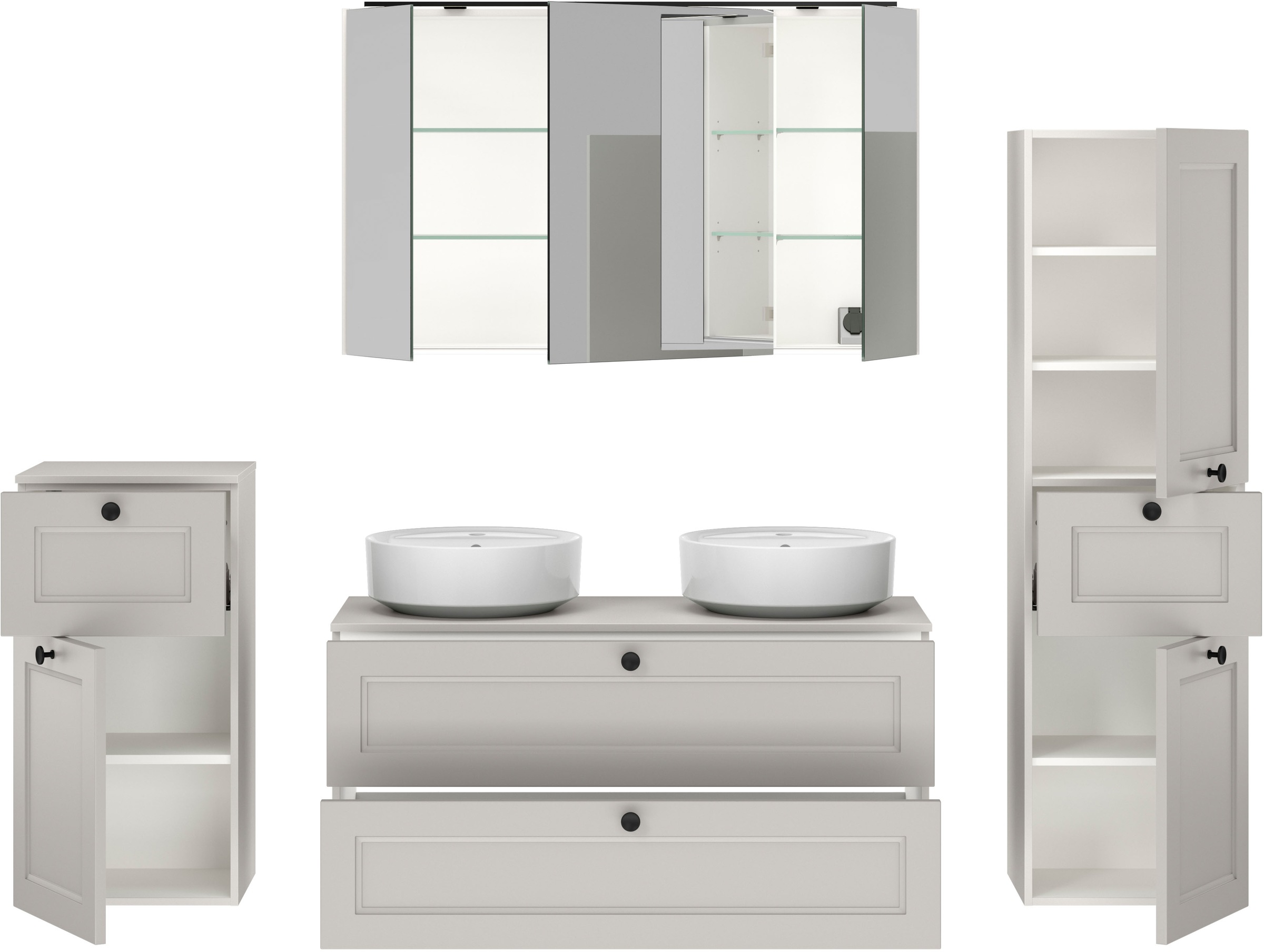 nobilia® Badmöbel-Set »Cascada« Set, inkl.  2 Aufsatzwaschbecken und Spiegelschrank mit Beleuchtung, 6 Stk. tlg.