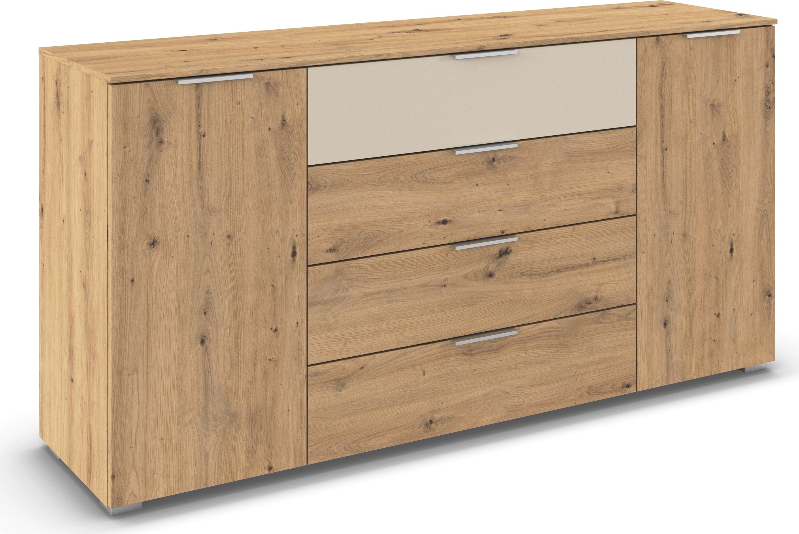 OTTO home "Kommode Sideboard Schubladenkommode Schlafzimmerkommode ASTANA" Breite 160 cm / Höhe 81 cm, mit 4 Einlegeböden, 2-türig, 4 geräumige Schubladen, Kantengriff Alufarben MADE IN GERMANY
