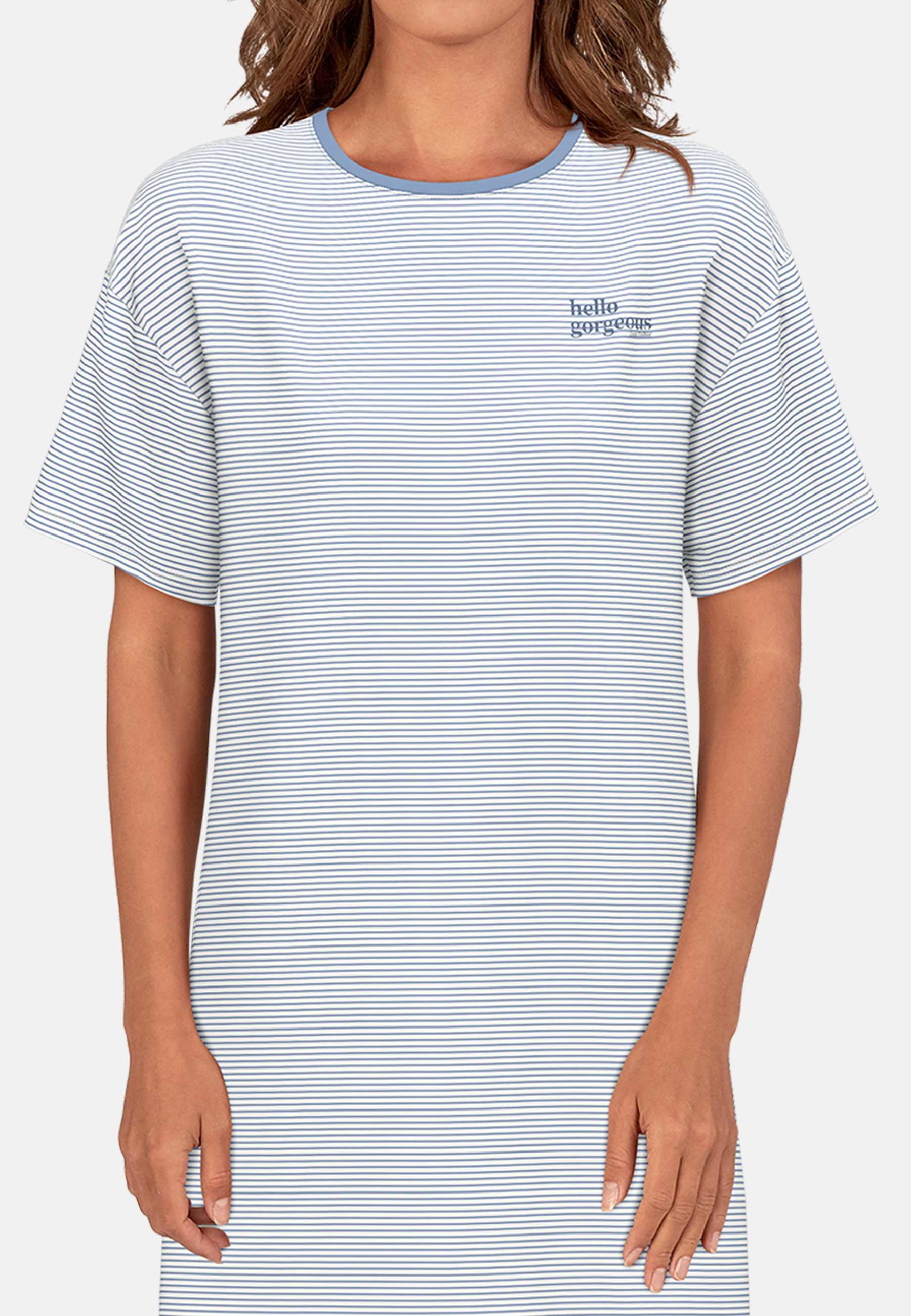 Thumbnail - TOM TAILOR Nachthemd "Westport" Streifendesign, Kurzarm, Rundhalsausschnitt, Baumwollmix, atmungsaktiv