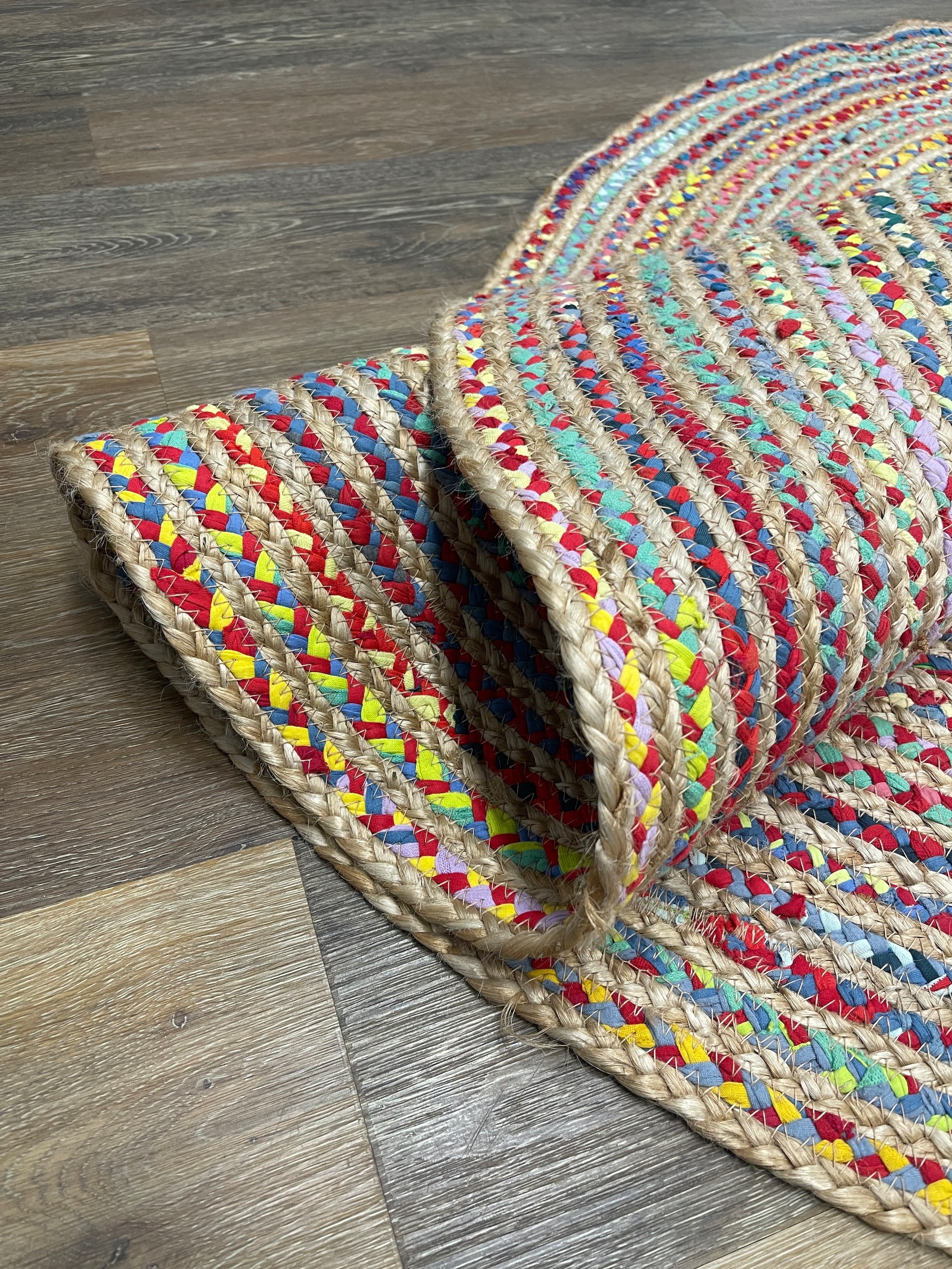 Myflair Möbel & Accessoires Teppich »Boho Breeze«, rund, 10 mm Höhe, Juteteppich, handgeflochten, Wendeteppich, farbige Baumwoll-Akzente
