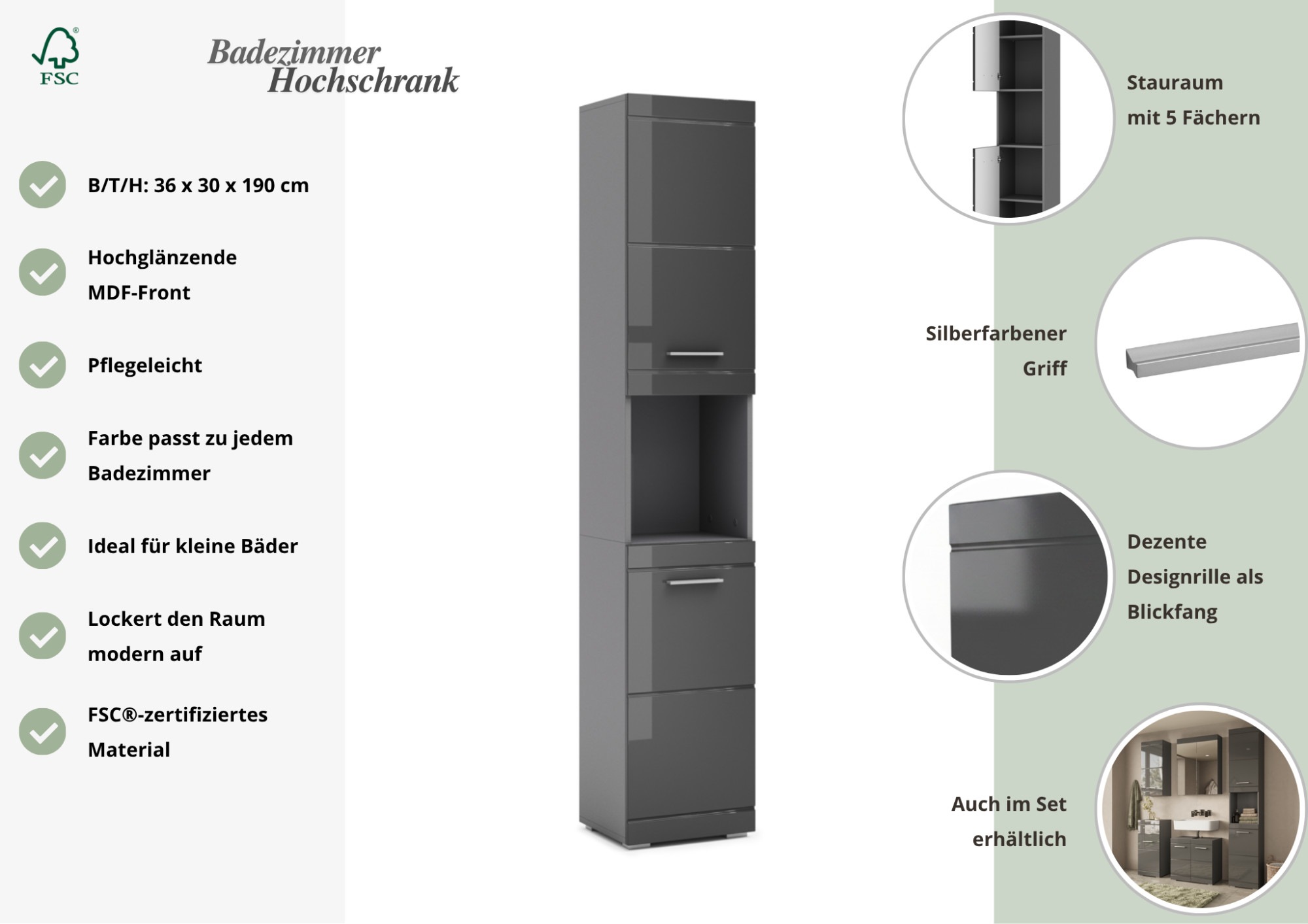 OTTO home Hochschrank »Föhr« minimalistisch, zeitlos, hochglänzend