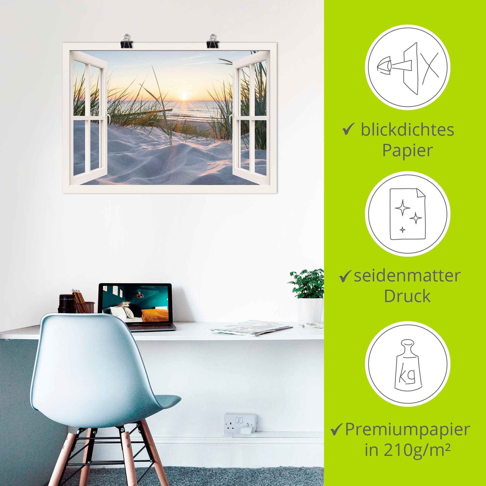 Wandbild ARTLAND "Ostseestrand durchs Fenster", beige (farbe bild(er): naturfarben), B:70cm H:50cm, Bilder, als Alubild, Leinwandbild, Poster, Wandaufkleber in verschied. Größen 3